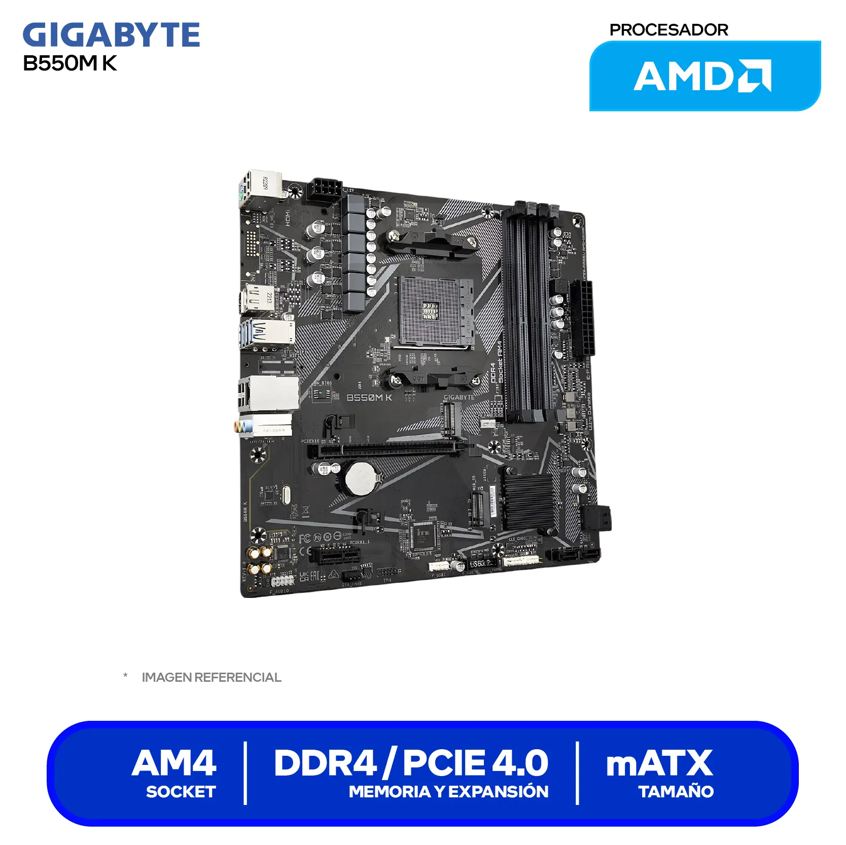Placa Madre Gigabyte B550M K (B550M K) AM4, DDR4, Micro-ATX