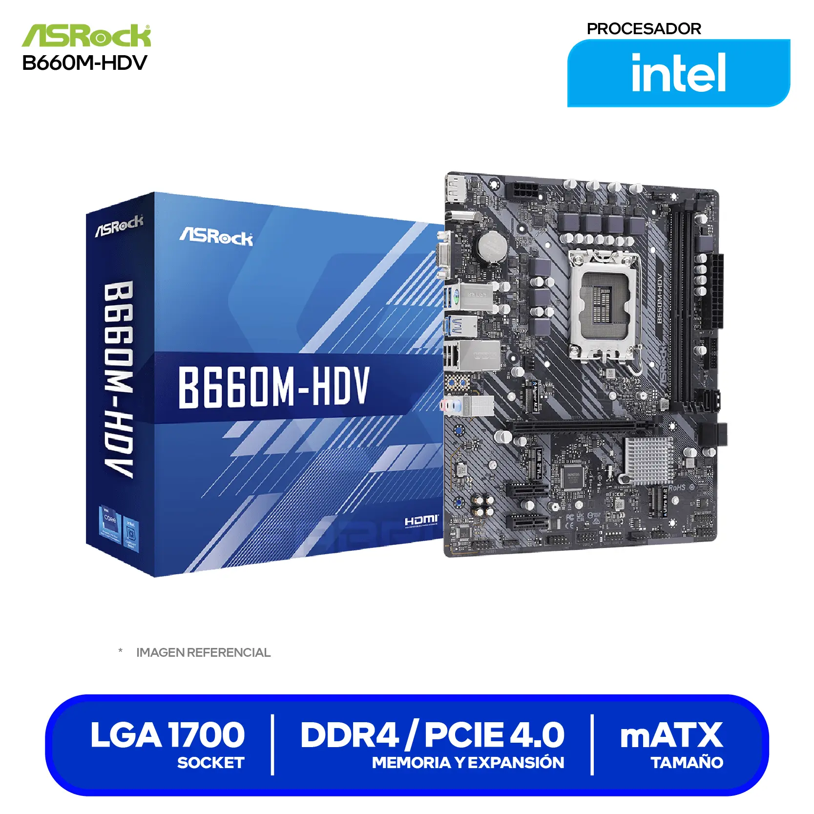 Placa Madre ASRock B660M-HDV (90-MXBH40-A0UAYZ) LGA1700, DDR4, mATX,
