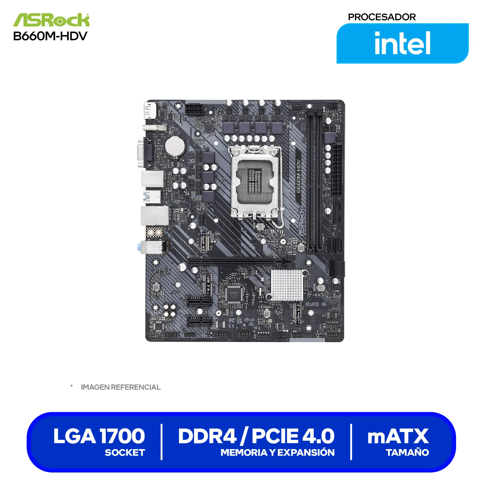 Placa Madre ASRock B660M-HDV (90-MXBH40-A0UAYZ) LGA1700, DDR4, mATX,