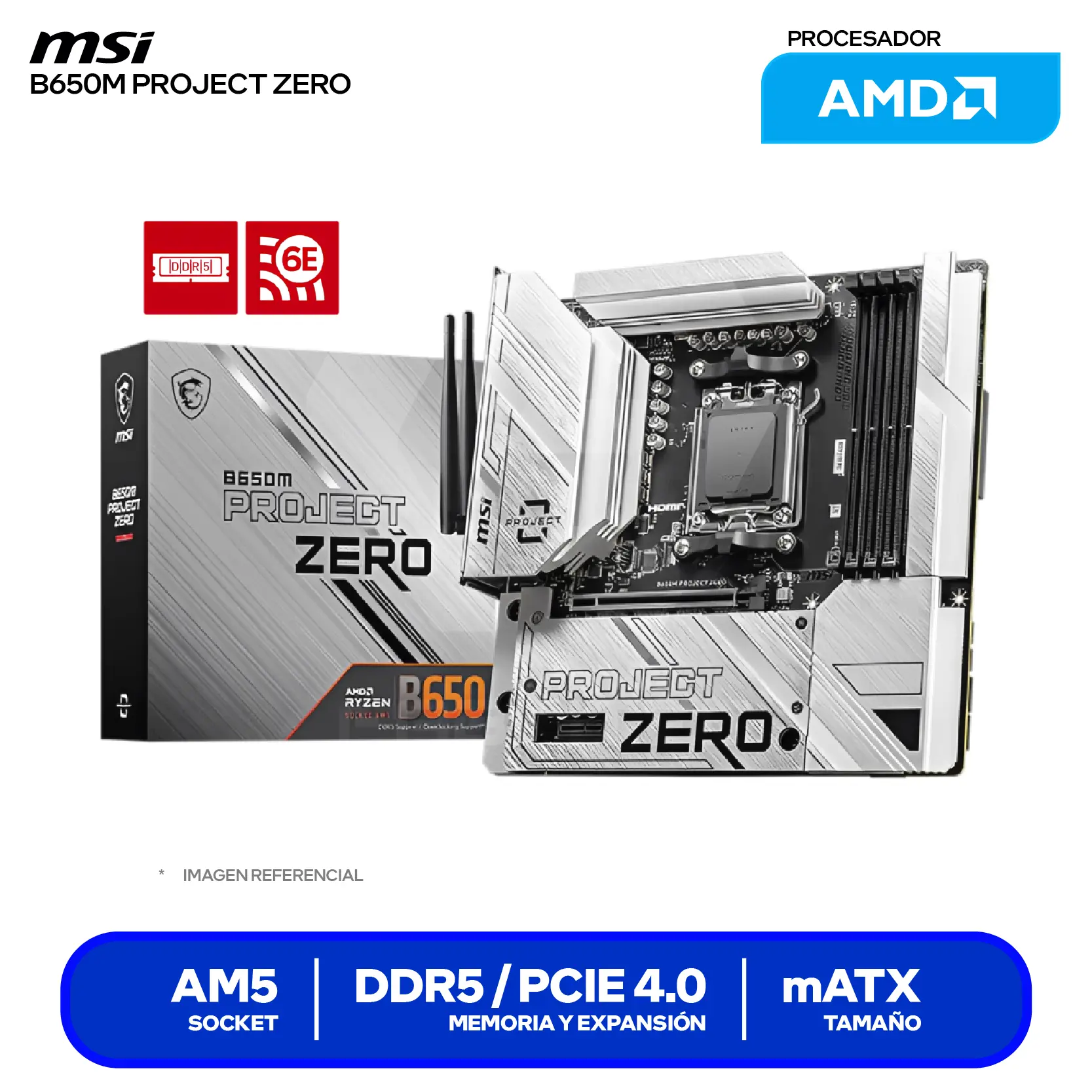 Placa Madre MSI PRO B650M Project Zero (911-7E09-003) AM5, DDR5, mATX