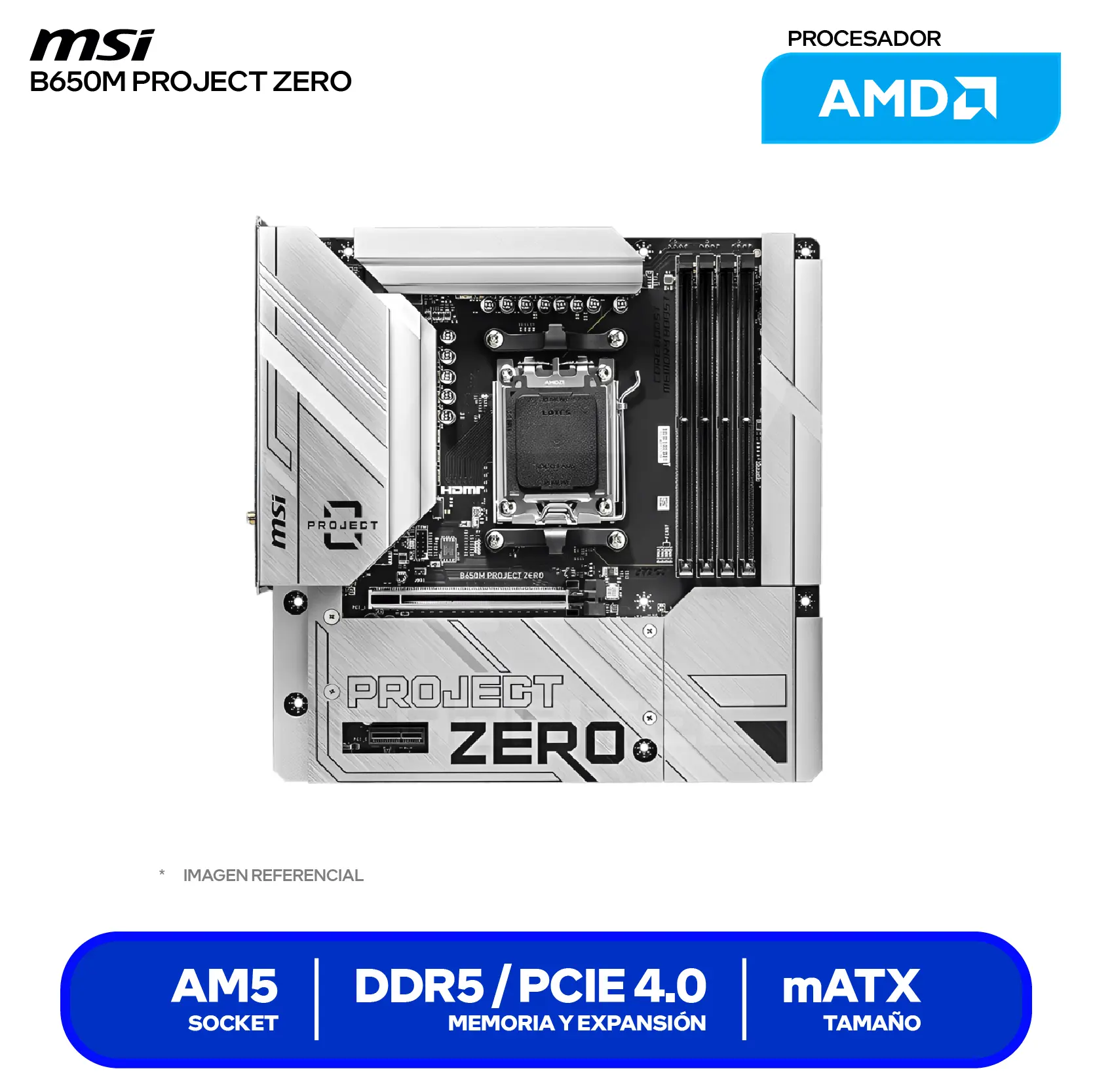 Placa Madre MSI PRO B650M Project Zero (911-7E09-003) AM5, DDR5, mATX