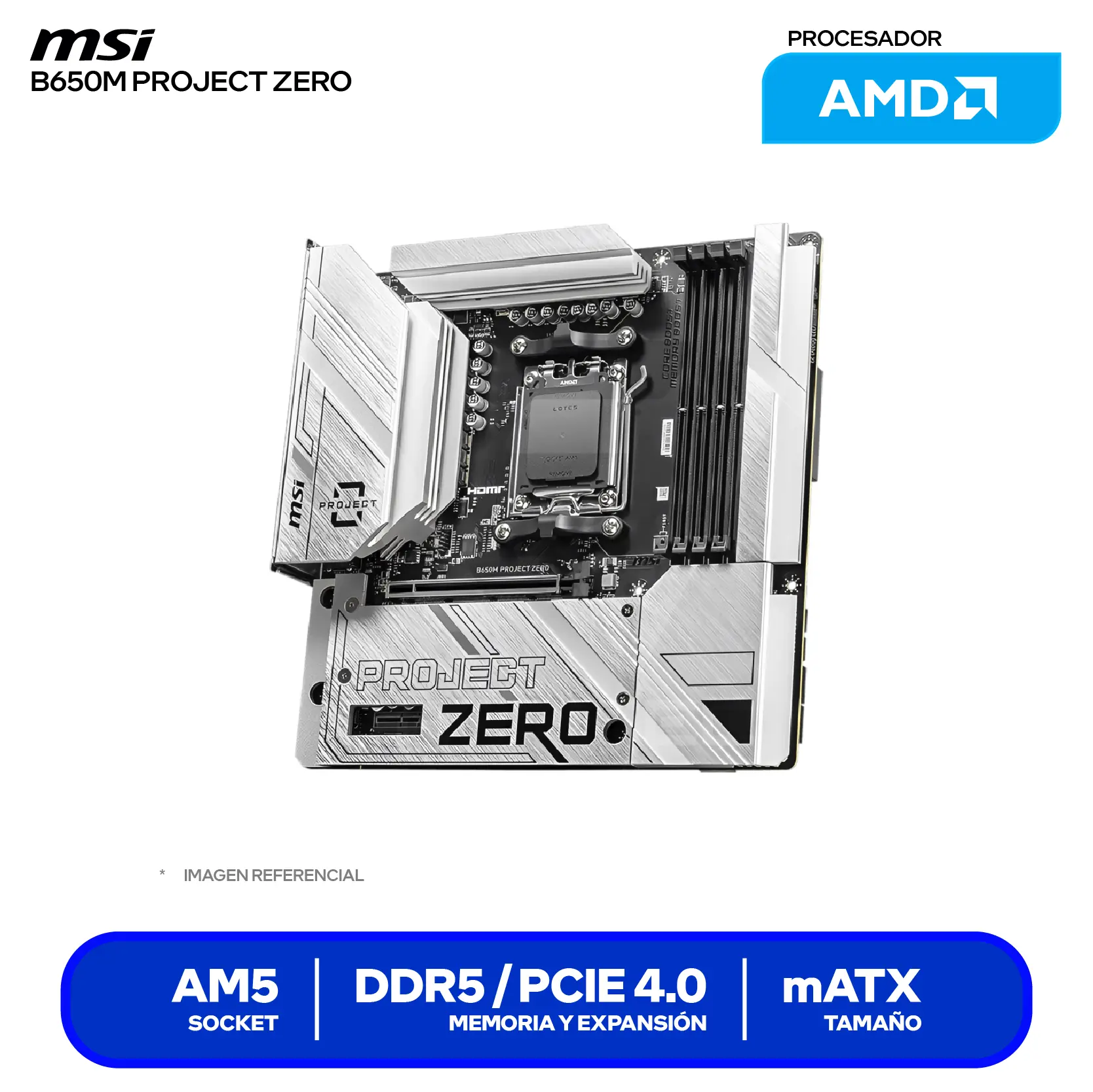 Placa Madre MSI PRO B650M Project Zero (911-7E09-003) AM5, DDR5, mATX