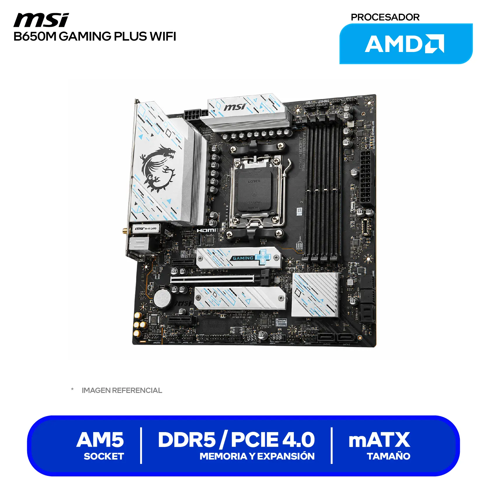 Placa Madre MSI B650M GAMING PLUS WIFI (B650M GAMING PLUS WIFI) AM5, DDR5, mATX, Wi-Fi 6E