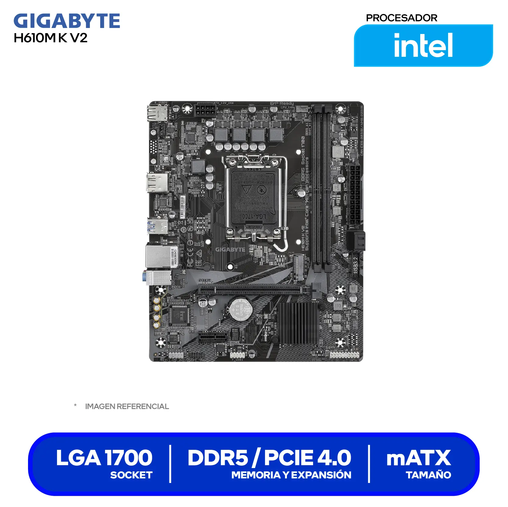 Placa Madre GIGABYTE H610M K V2 D5 (H610M K V2) LGA1700, DDR5, mATX