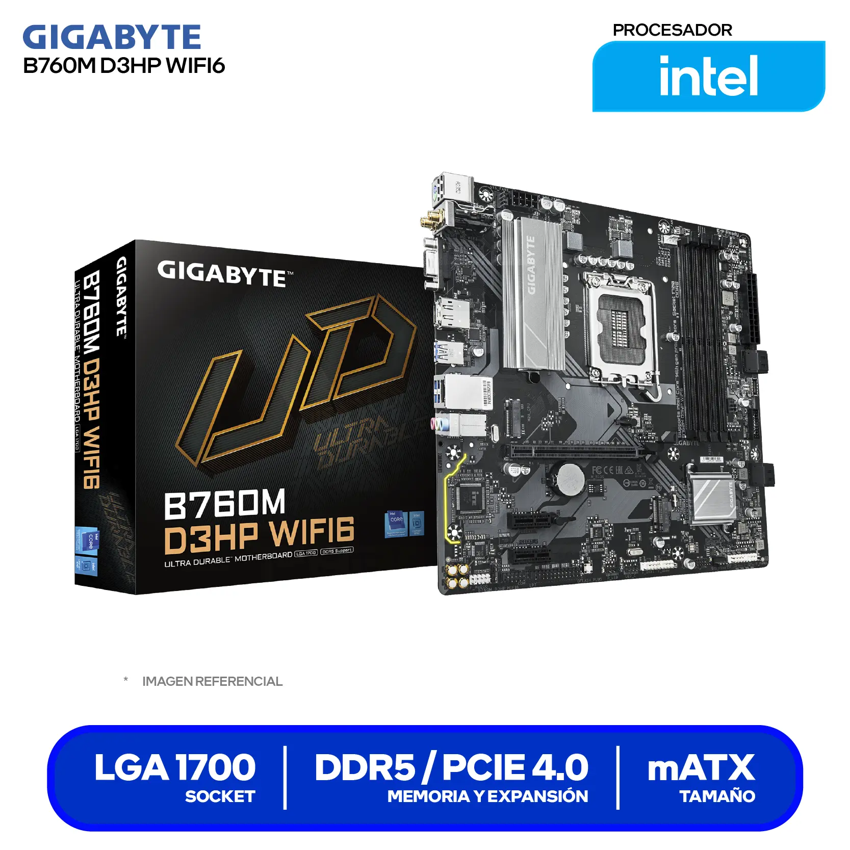 Placa Madre Gigabyte B760M D3HP WIFI6 D5 (B760M D3HP WIFI6) LGA1700, DDR5, mATX, Wi-Fi 6