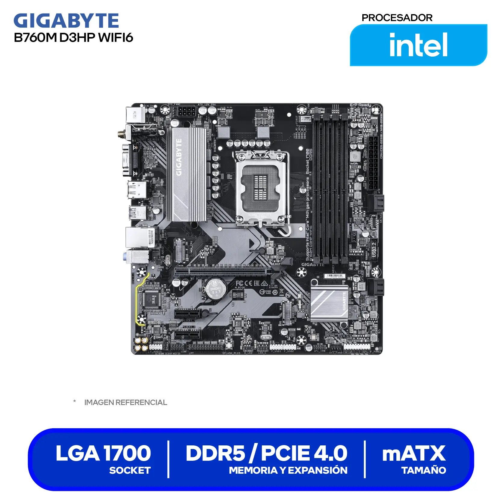 Placa Madre Gigabyte B760M D3HP WIFI6 D5 (B760M D3HP WIFI6) LGA1700, DDR5, mATX, Wi-Fi 6