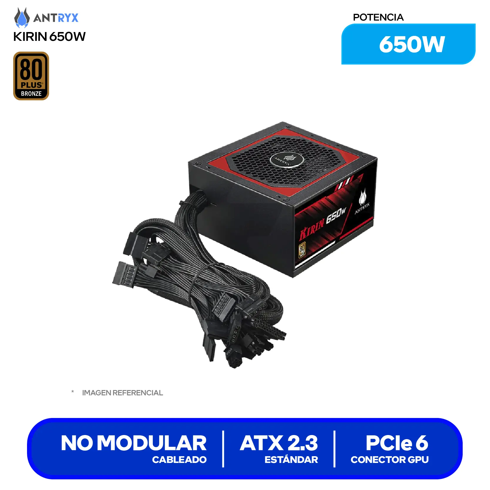 Fuente de Poder Antryx Kirin 650W (AP-KB650) 80 Plus Bronze, No Modular