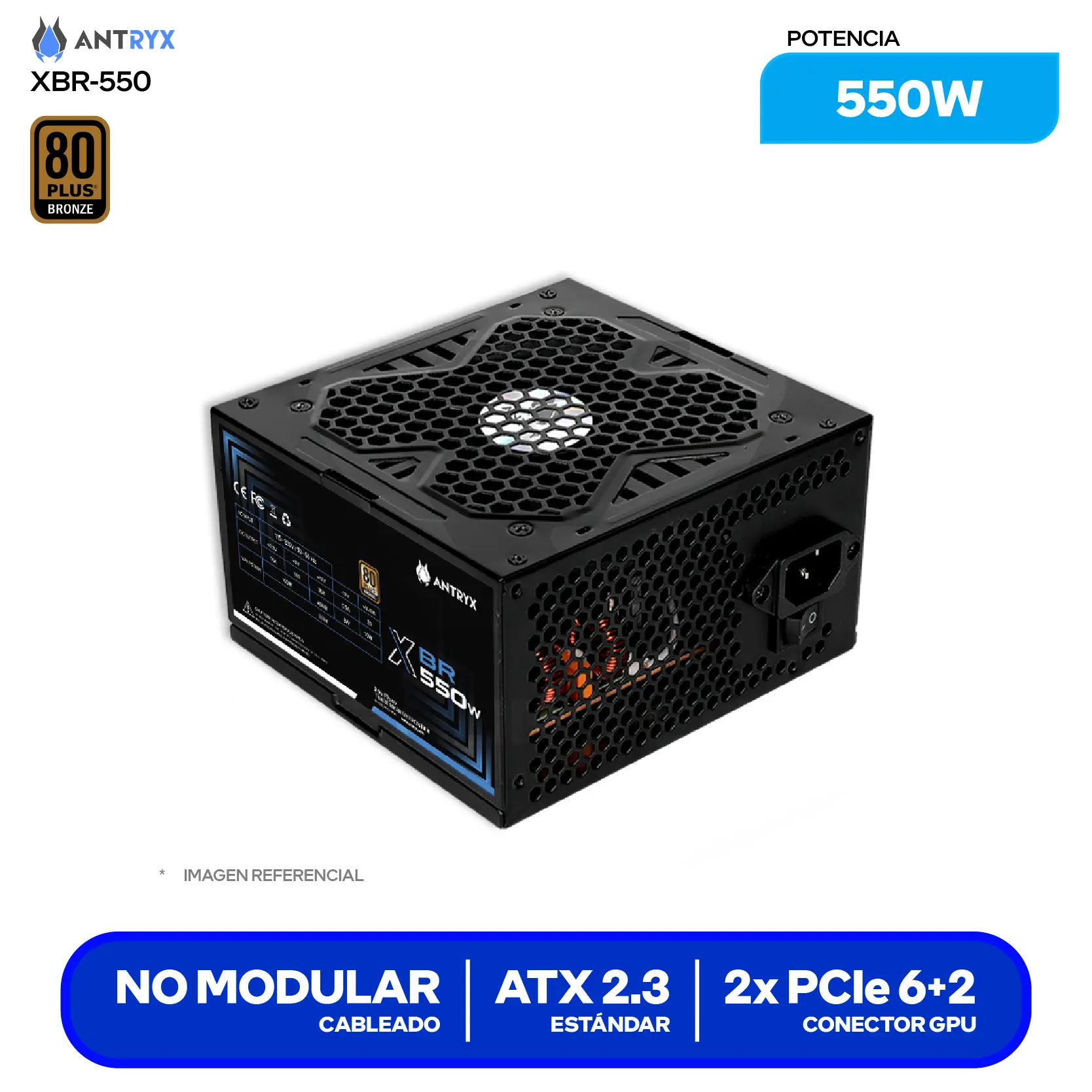 Fuente de Poder Antryx XBR-550 550W (FP-550W) 80 Plus Bronze, No Modular