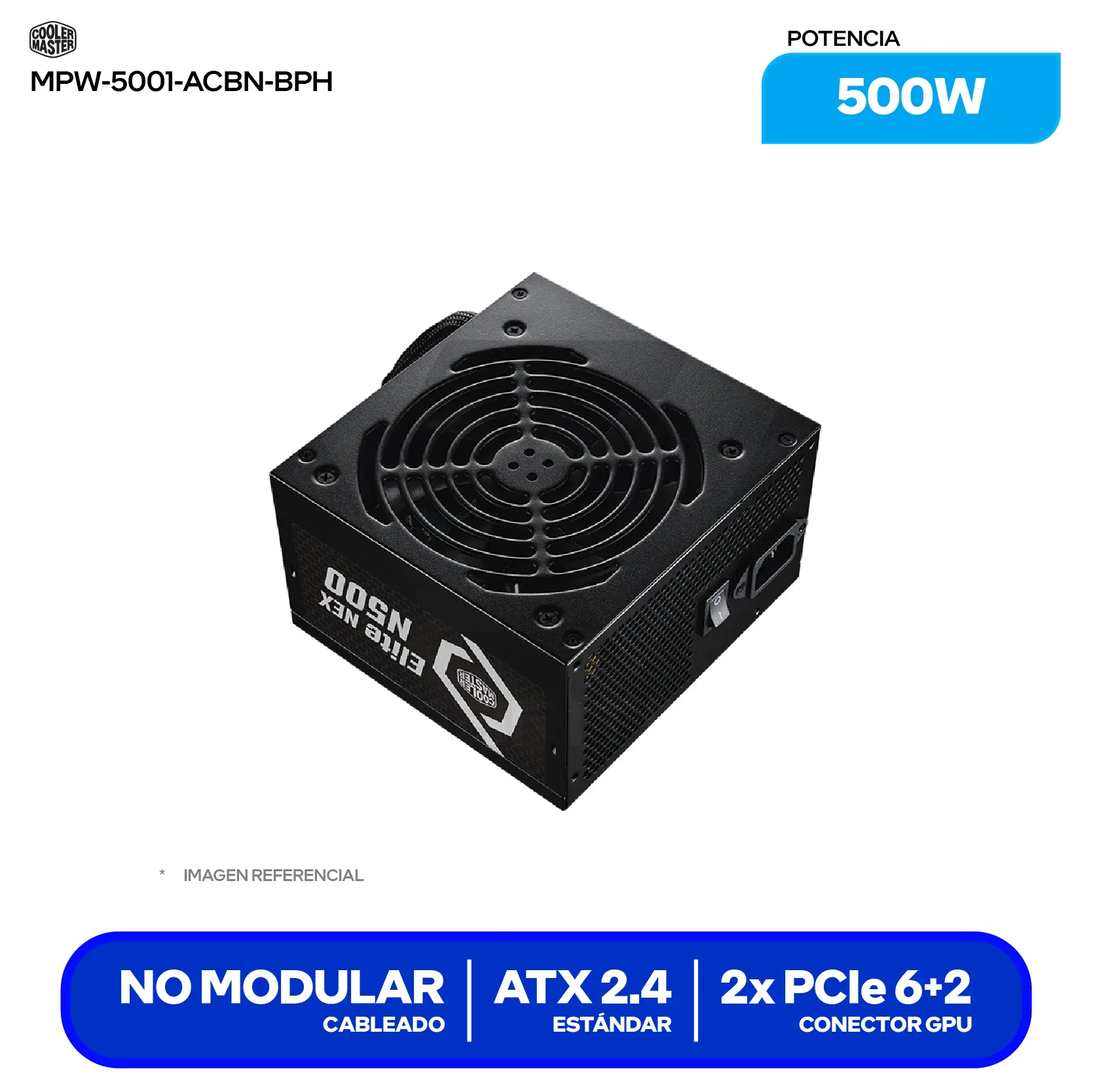 Fuente de Poder Cooler Master Elite Nex N500 500W (MPW-5001-ACAN-BUS) No Modular