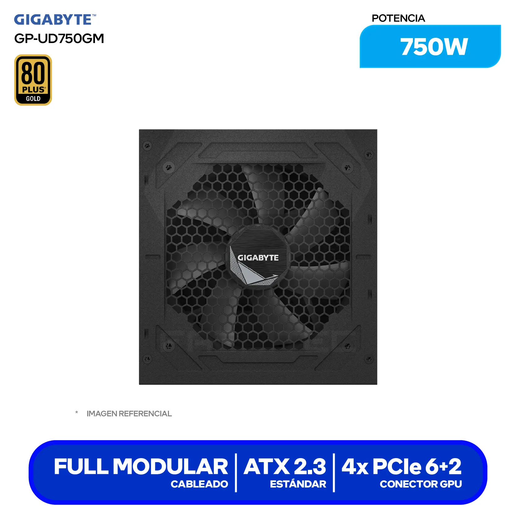 Fuente de Poder Gigabyte UD750GM 750W (GP-UD750GM) 80 Plus Gold, Full Modular