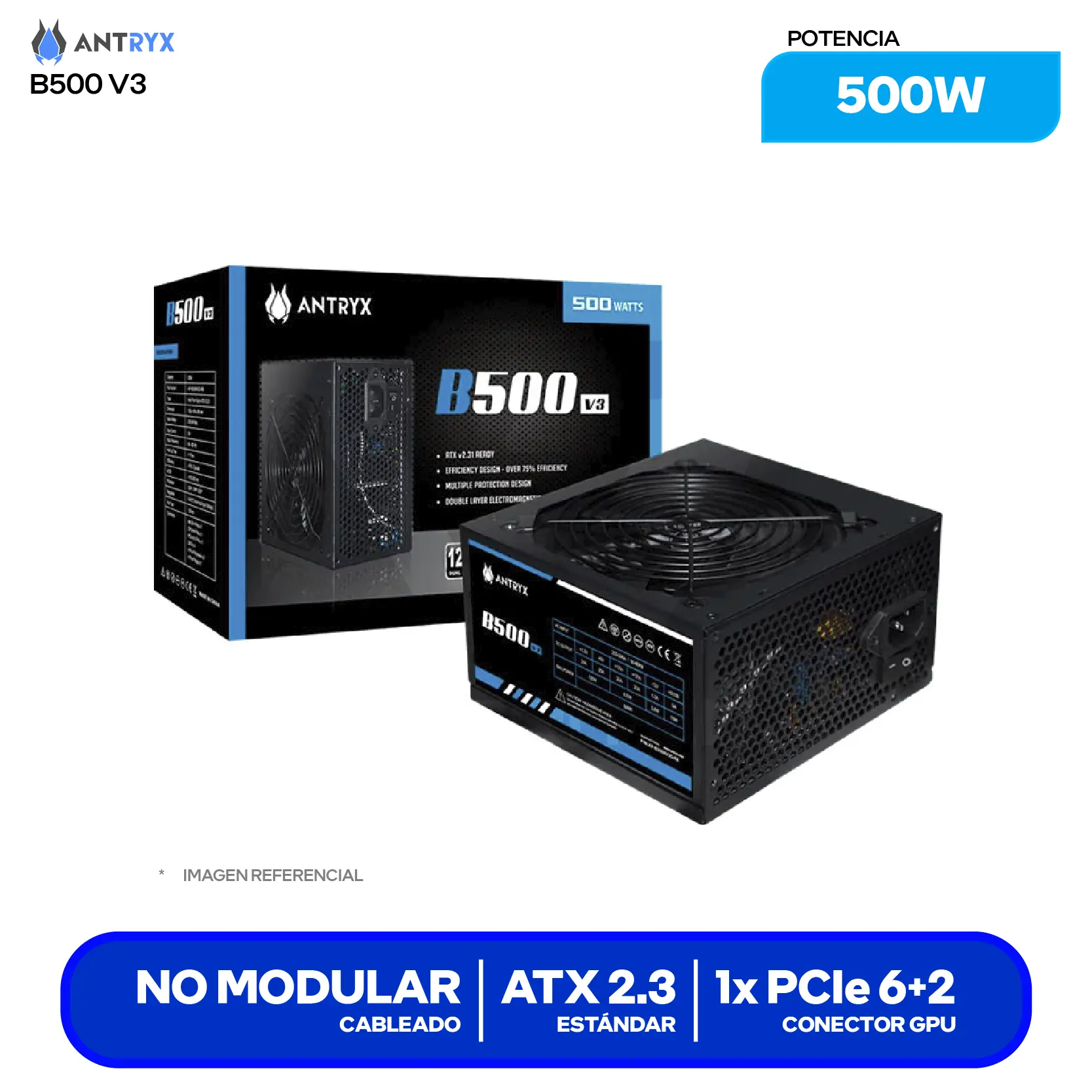 Fuente de Poder Antryx B500 V3 500W (AP-B500RV3S-RB) No Modular