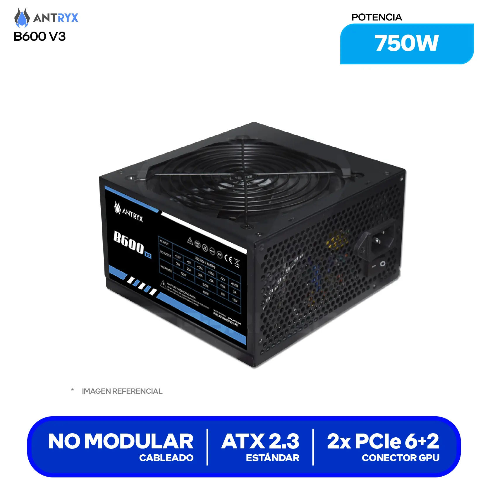 Fuente de Poder Antryx B600 V3 600W (AP-B600RV3S-RB) No Modular