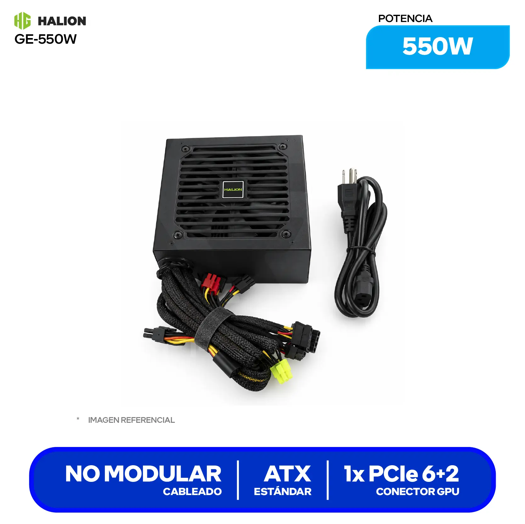 Fuente de Poder Halion Gaming GE-550 550W (GE-550) No Modular
