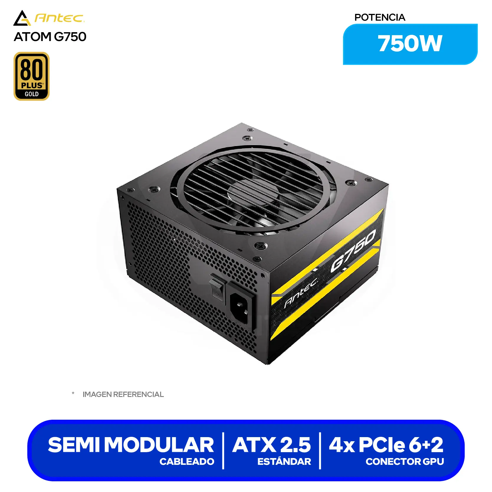 Fuente de Poder Antec Atom G750 750W (ATOM G750 EC) 80 Plus Gold, Semi Modular