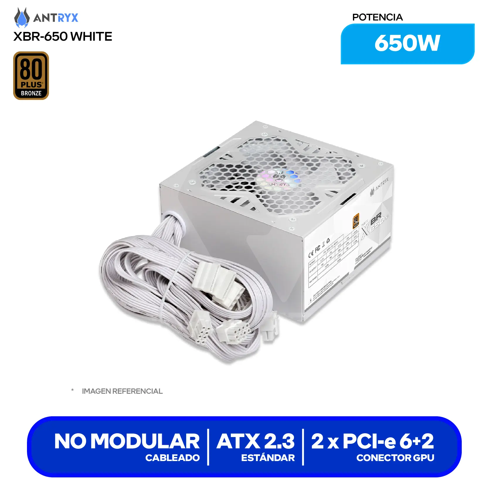 Fuente de Poder Antryx XBR 650 650W (FP650) 80 Plus Bronze Blanco, No Modular