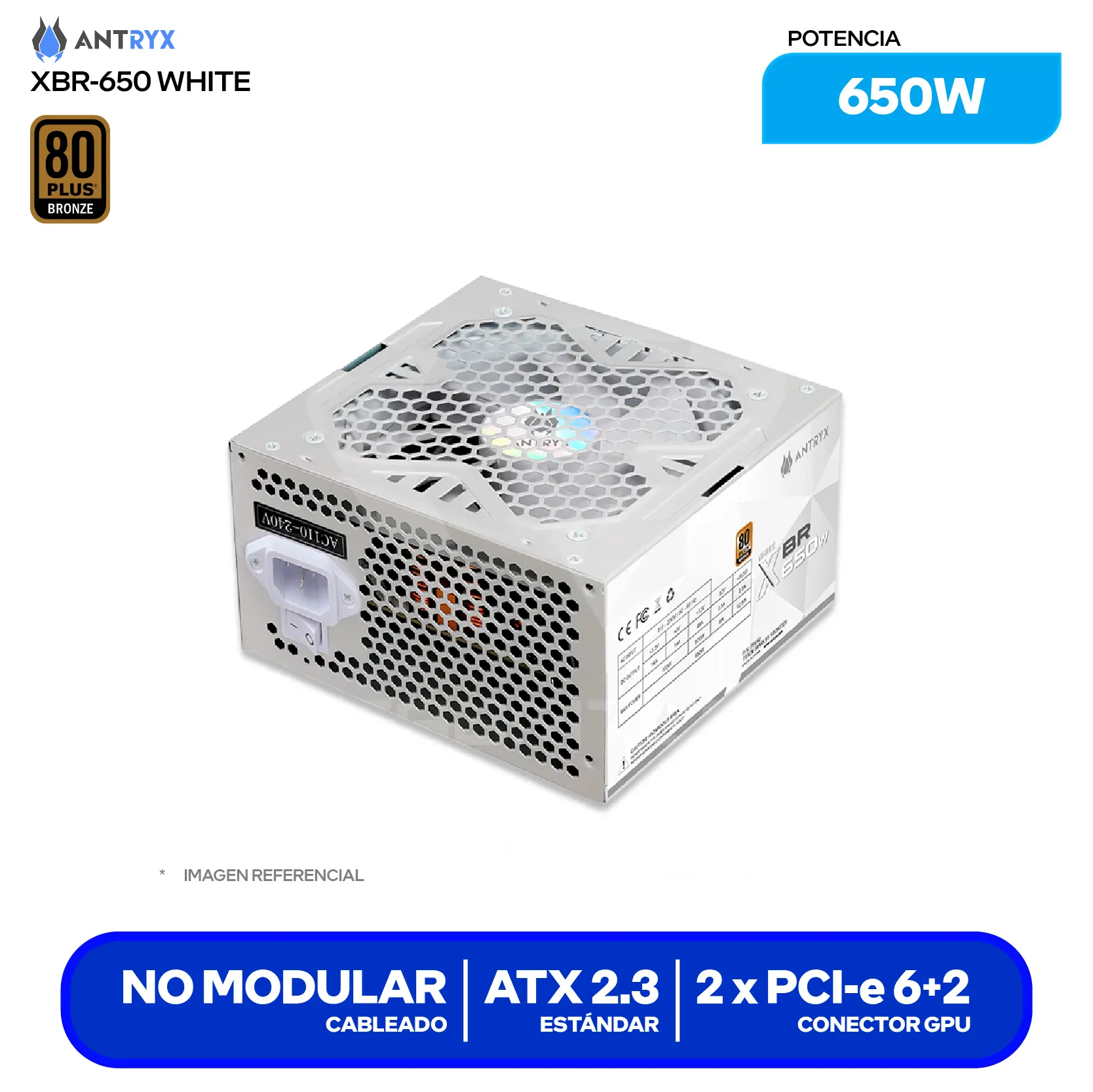 Fuente de Poder Antryx XBR 650 650W (FP650) 80 Plus Bronze Blanco, No Modular