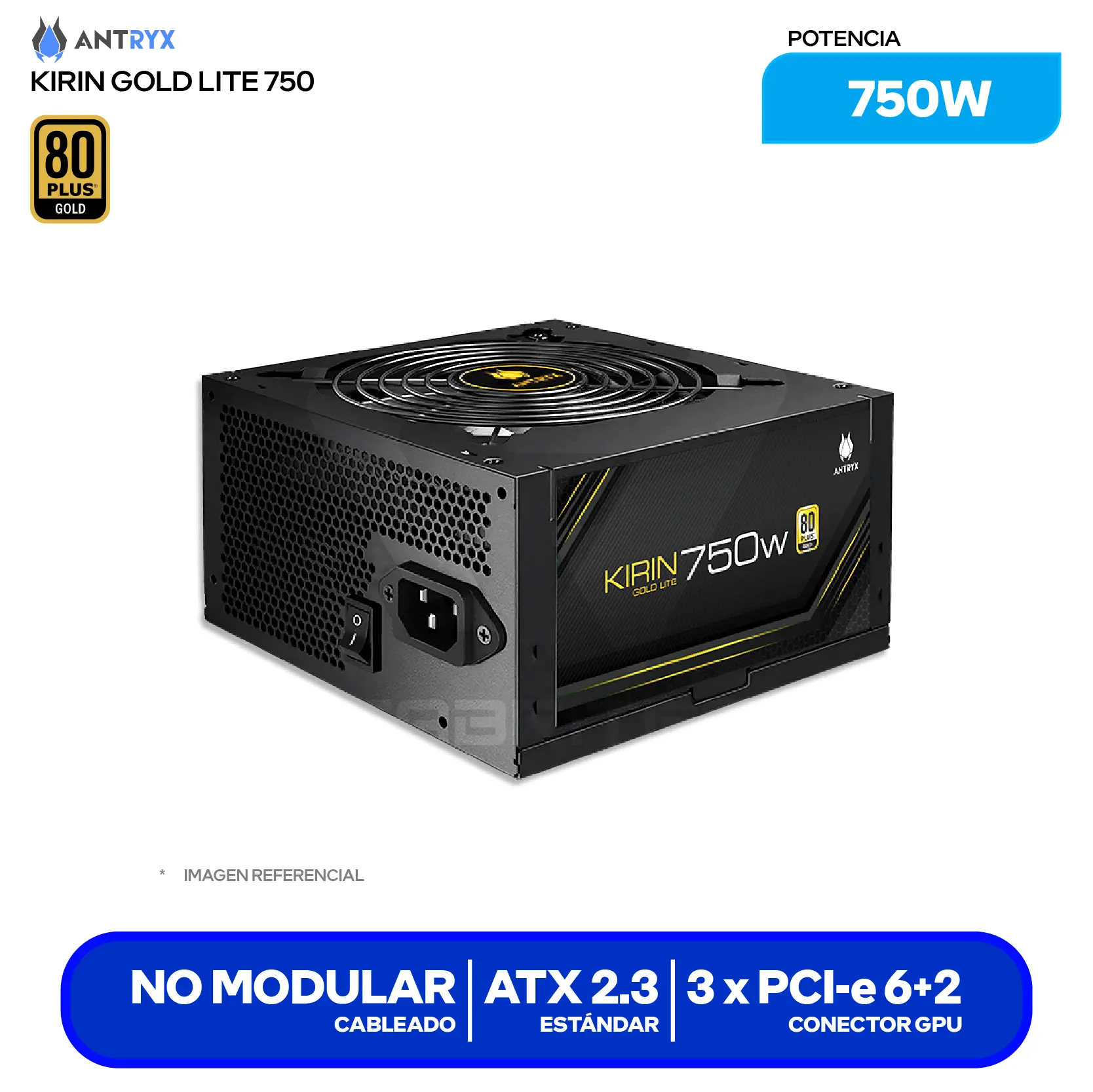 Fuente de Poder Antryx Kirin Gold Lite 750W (GPW750S) 80 Plus Gold, No Modular