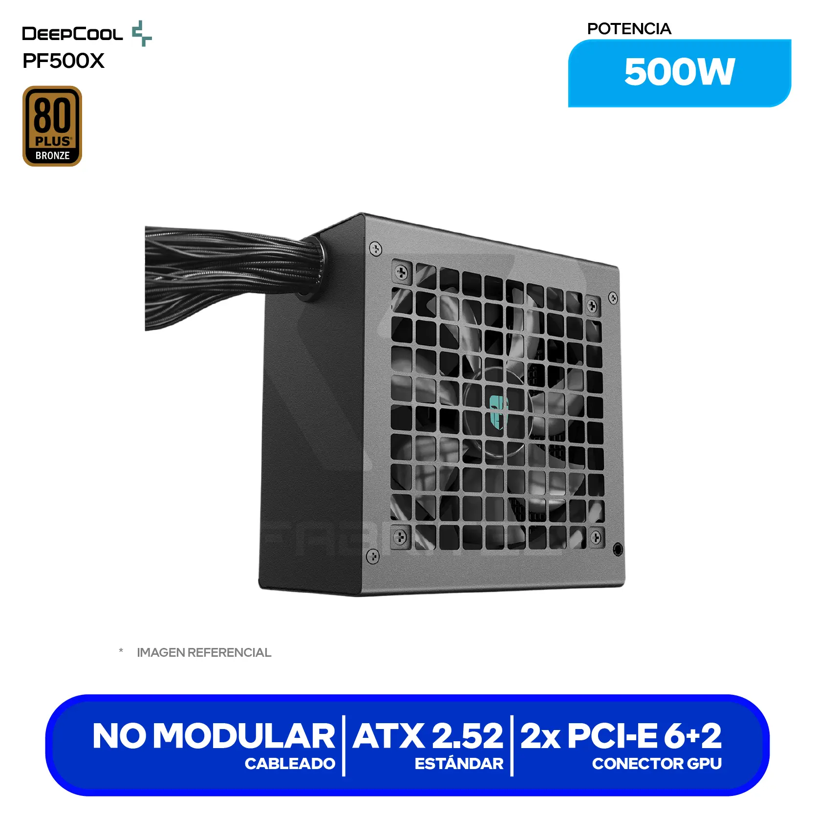Fuente de Poder GamerStorm PF500X 500W (R-PF500X-HD0B-JGUS) 80 Plus Bronze, No Modular