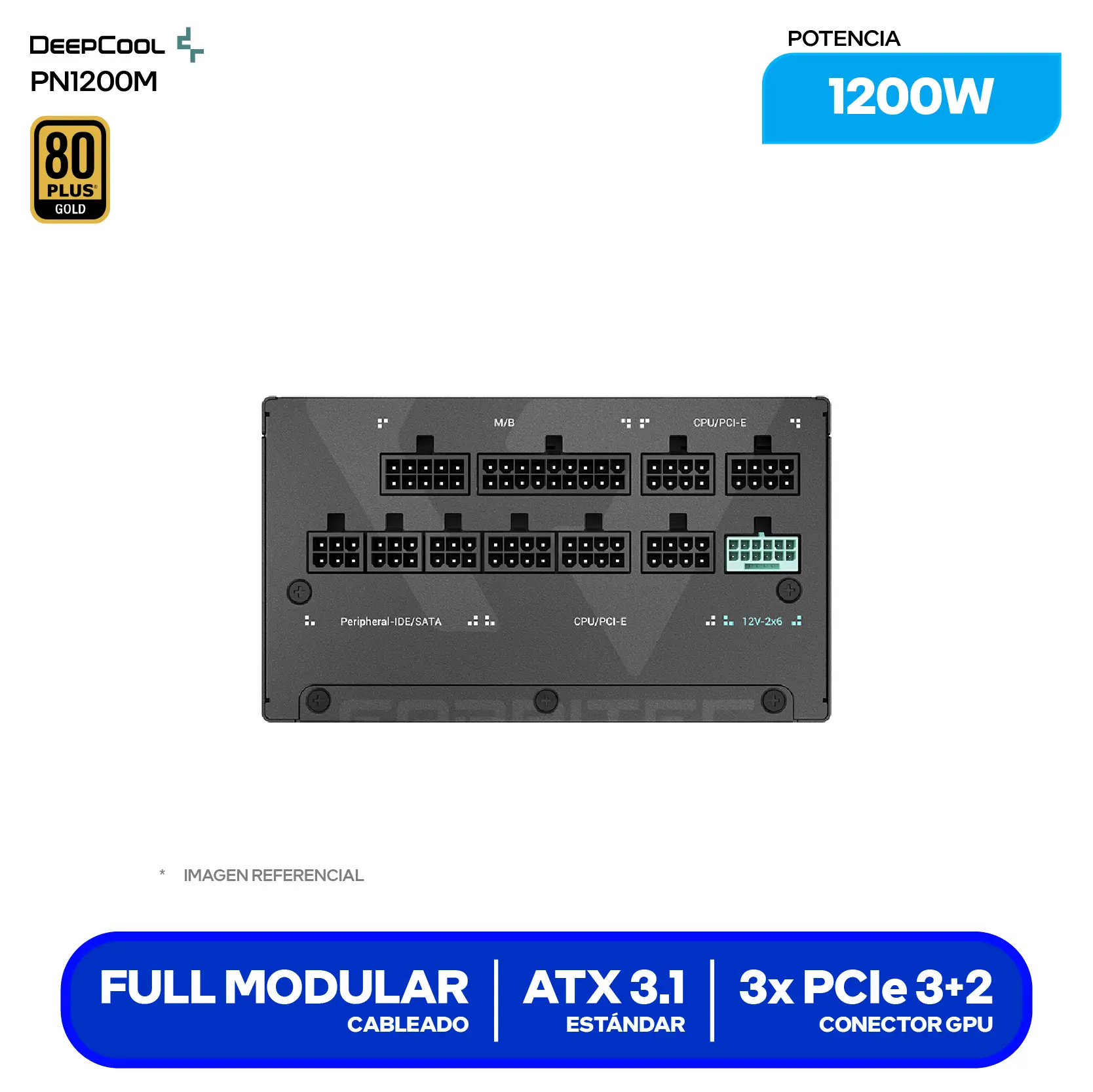 Fuente de Poder DeepCool PN1200M 1200W (R-PNC00M-FC0B-JGUS) 80 Plus Gold, Full Modular