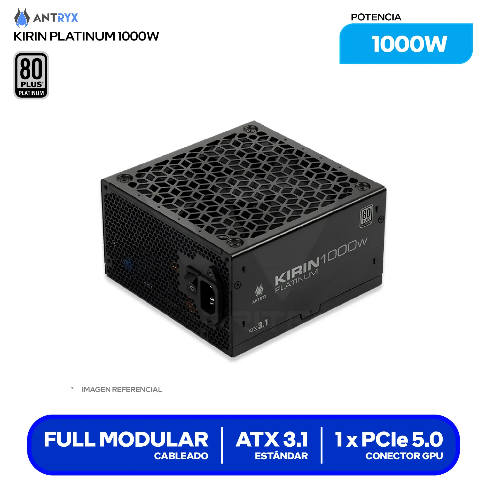 Fuente de Poder Antryx Kirin Platinum 1000W (XPH1000-A) 80 Plus Platinum, Full Modular