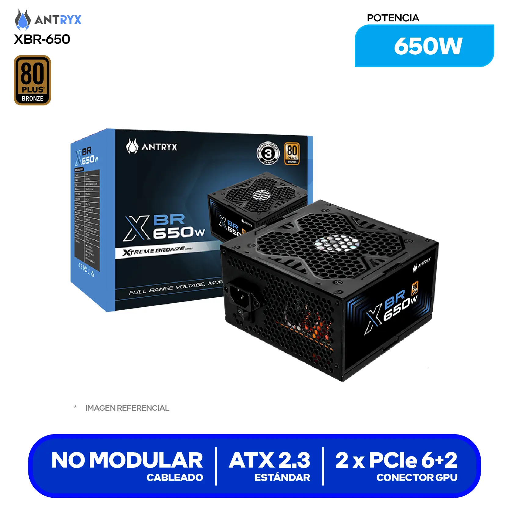 Fuente de Poder Antryx XBR 650W (FP650K) 80 Plus Bronze, No Modular