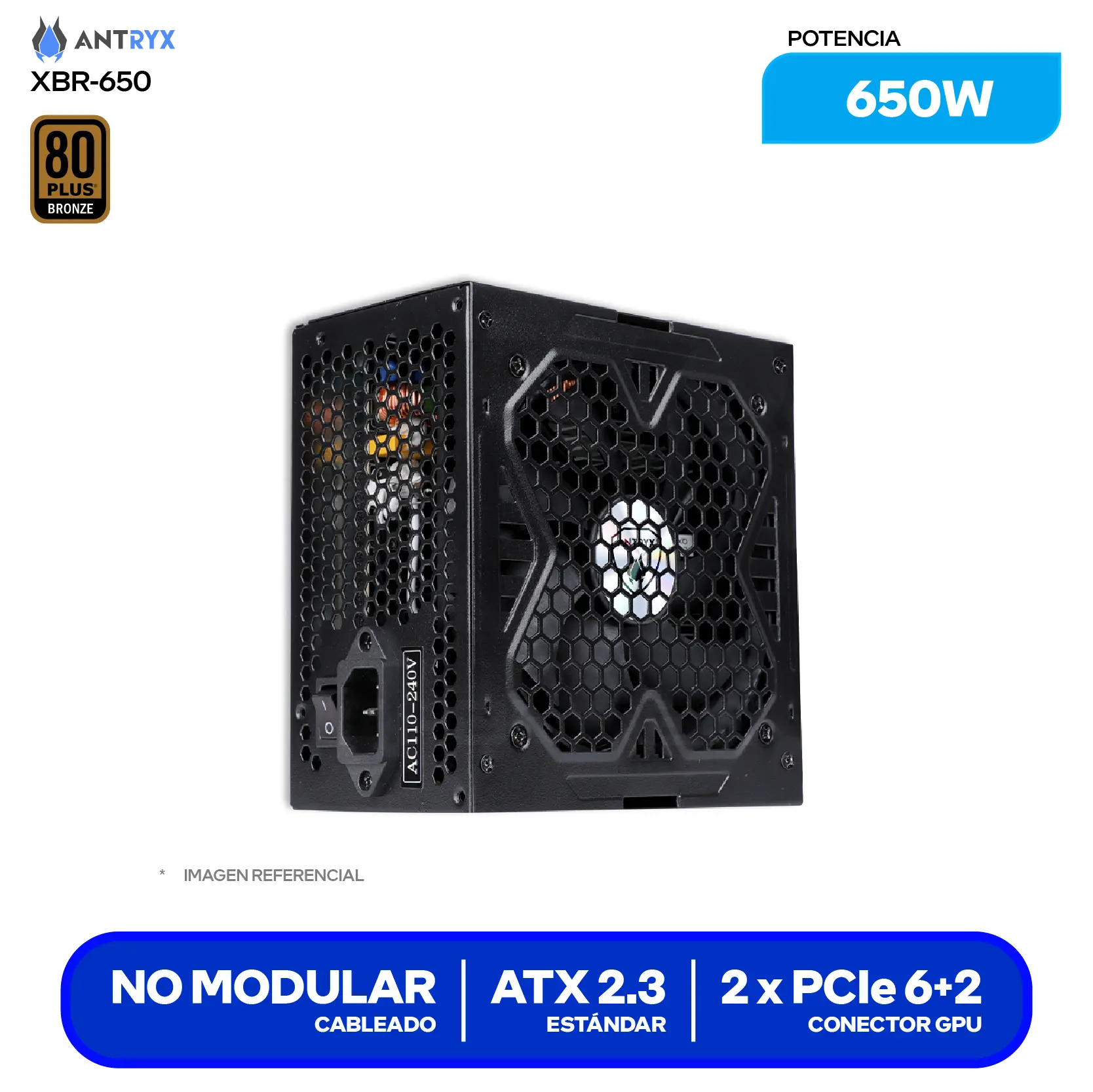 Fuente de Poder Antryx XBR 650W (FP650K) 80 Plus Bronze, No Modular