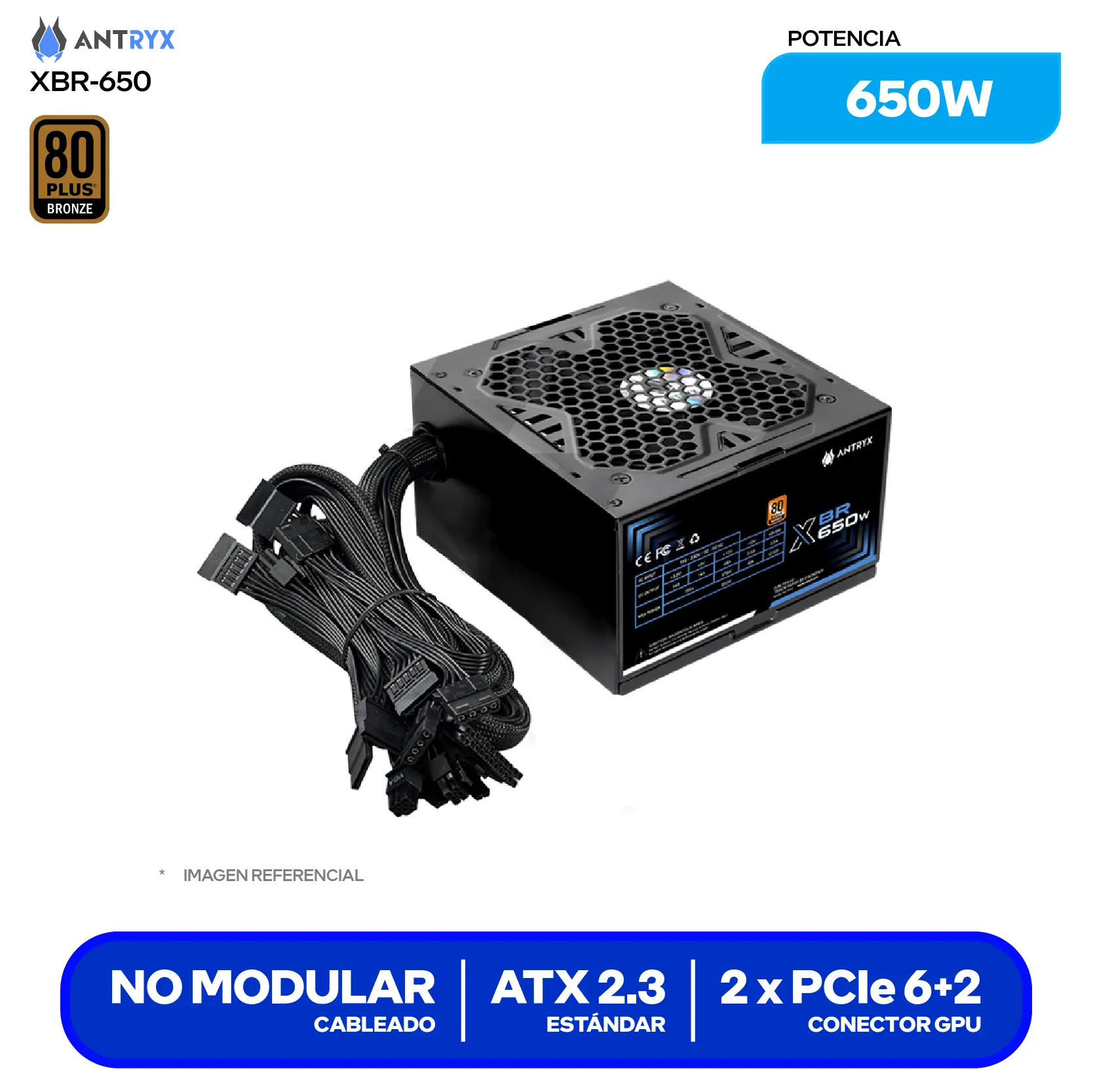 Fuente de Poder Antryx XBR 650W (FP650K) 80 Plus Bronze, No Modular