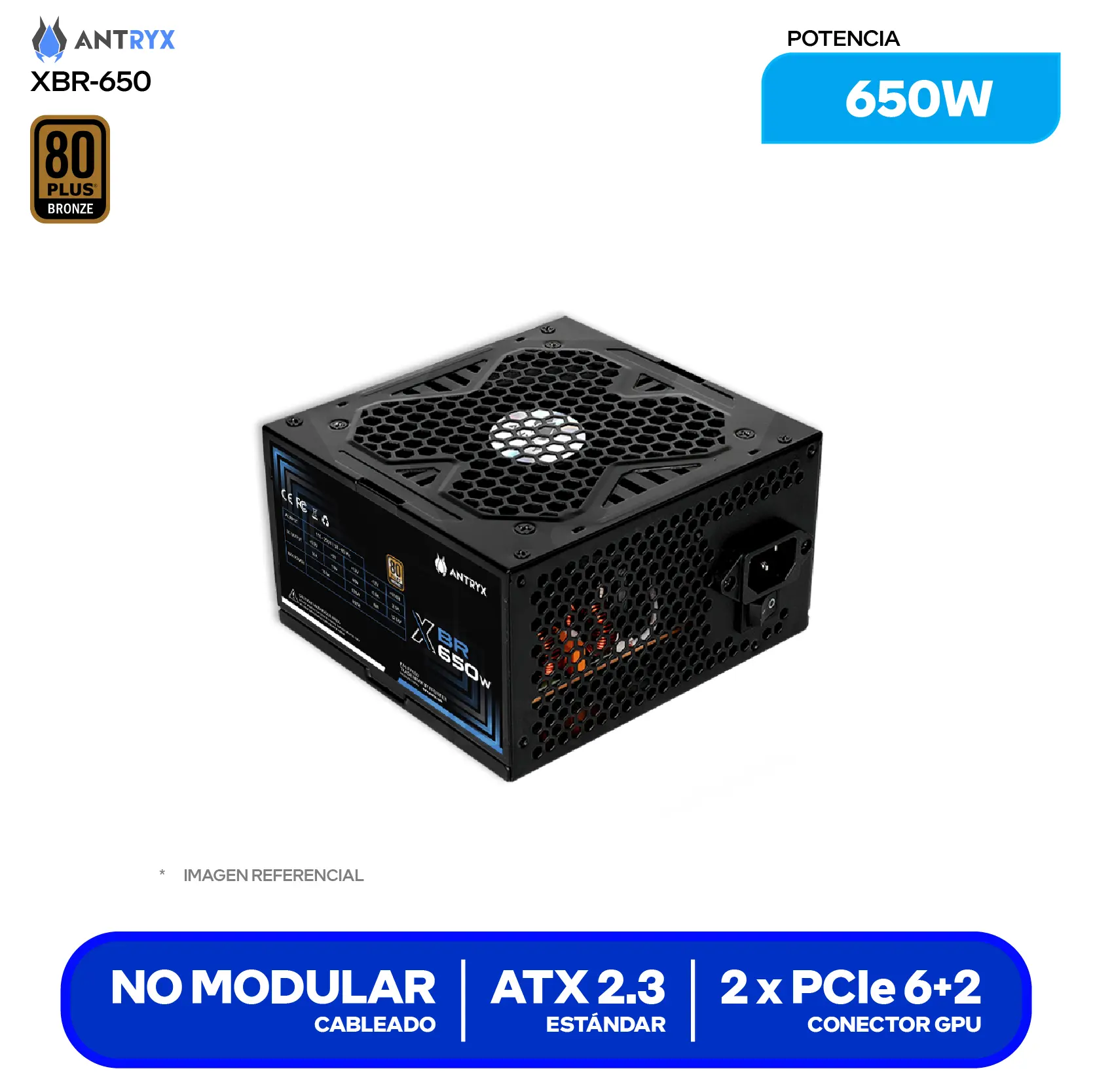 Fuente de Poder Antryx XBR 650W (FP650K) 80 Plus Bronze, No Modular