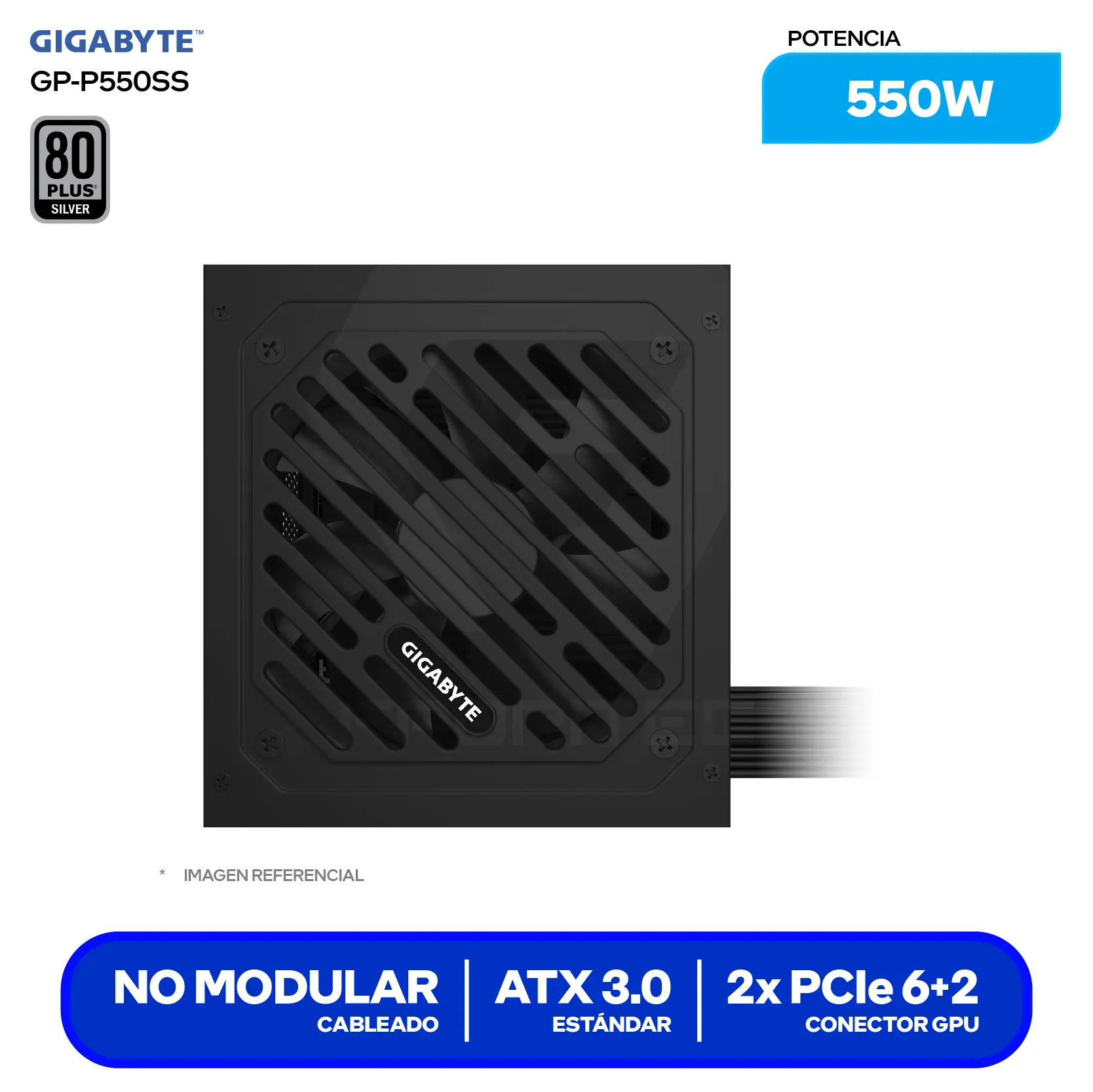 Fuente de Poder Gigabyte P550SS 550W (GP-P550SS) 80 Plus Silver, No Modular