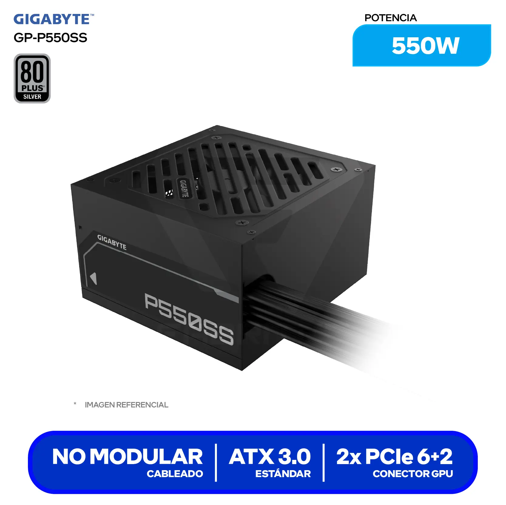Fuente de Poder Gigabyte P550SS 550W (GP-P550SS) 80 Plus Silver, No Modular
