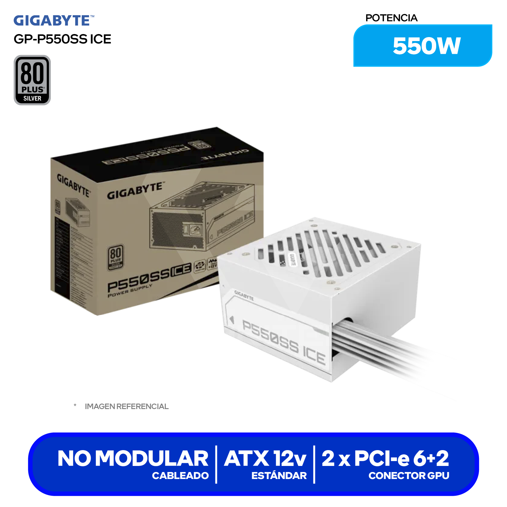 Fuente de Poder Gigabyte P550SS ICE 550W (GP-P550SS ICE) 80 Plus Silver, No Modular