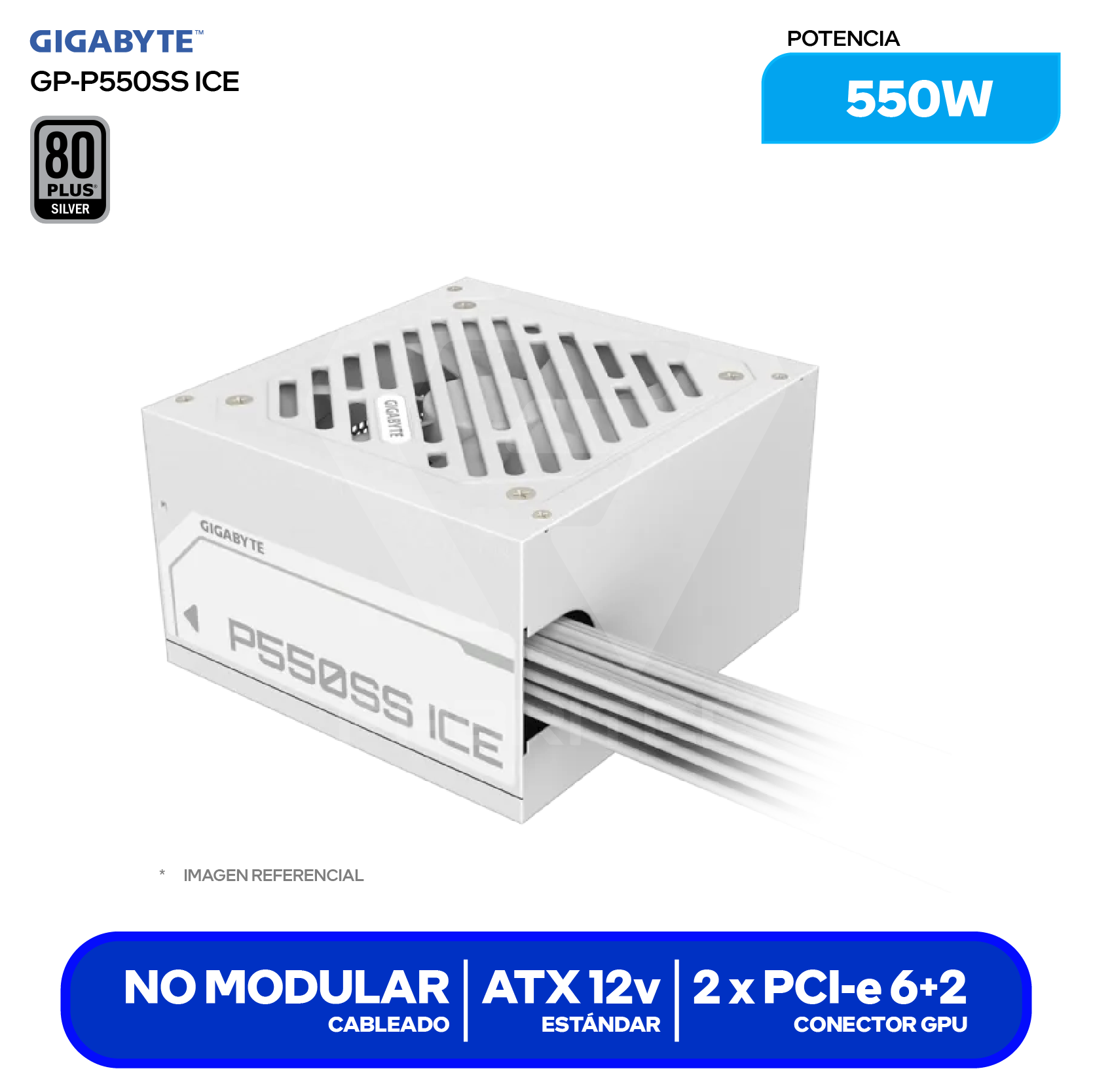Fuente de Poder Gigabyte P550SS ICE 550W (GP-P550SS ICE) 80 Plus Silver, No Modular