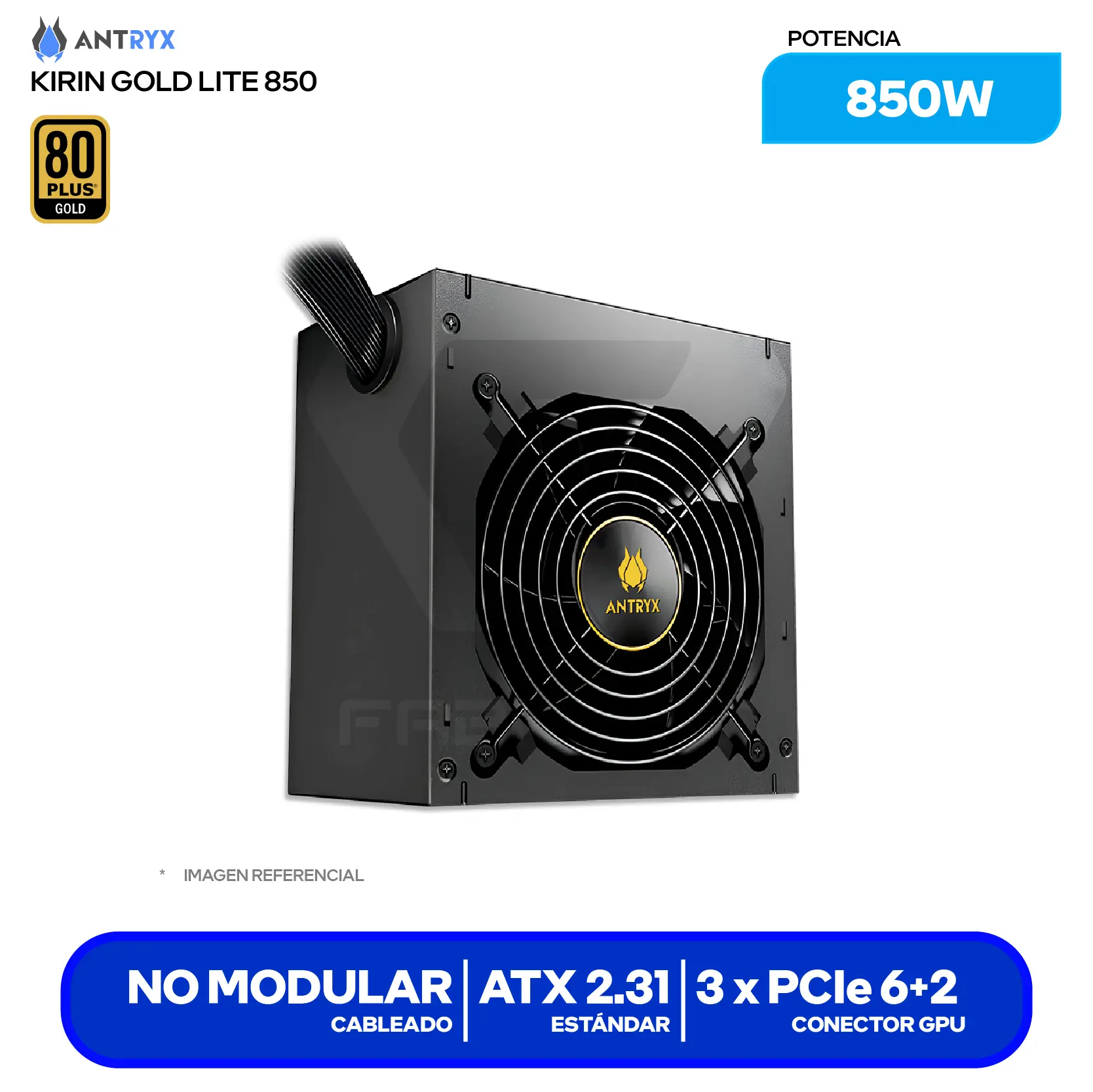 Fuente de Poder Antryx Kirin Gold Lite 850W (GPW850S) 80 Plus Gold, No Modular