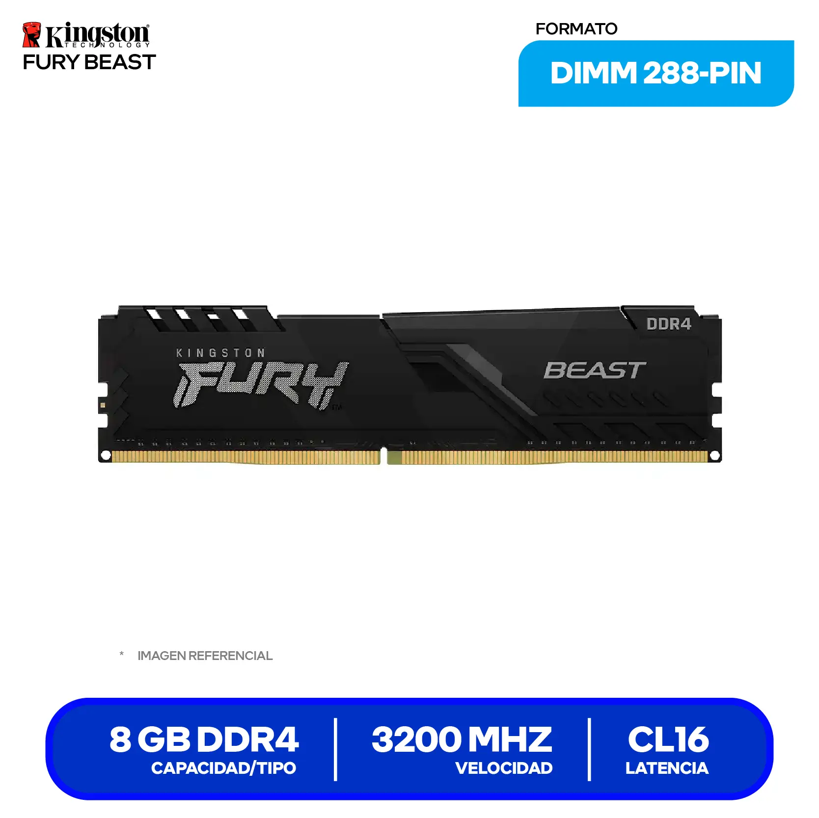 Memoria DIMM Kingston Fury Beast (KF432C16BB/8) 8GB, DDR4, 3200 MHz