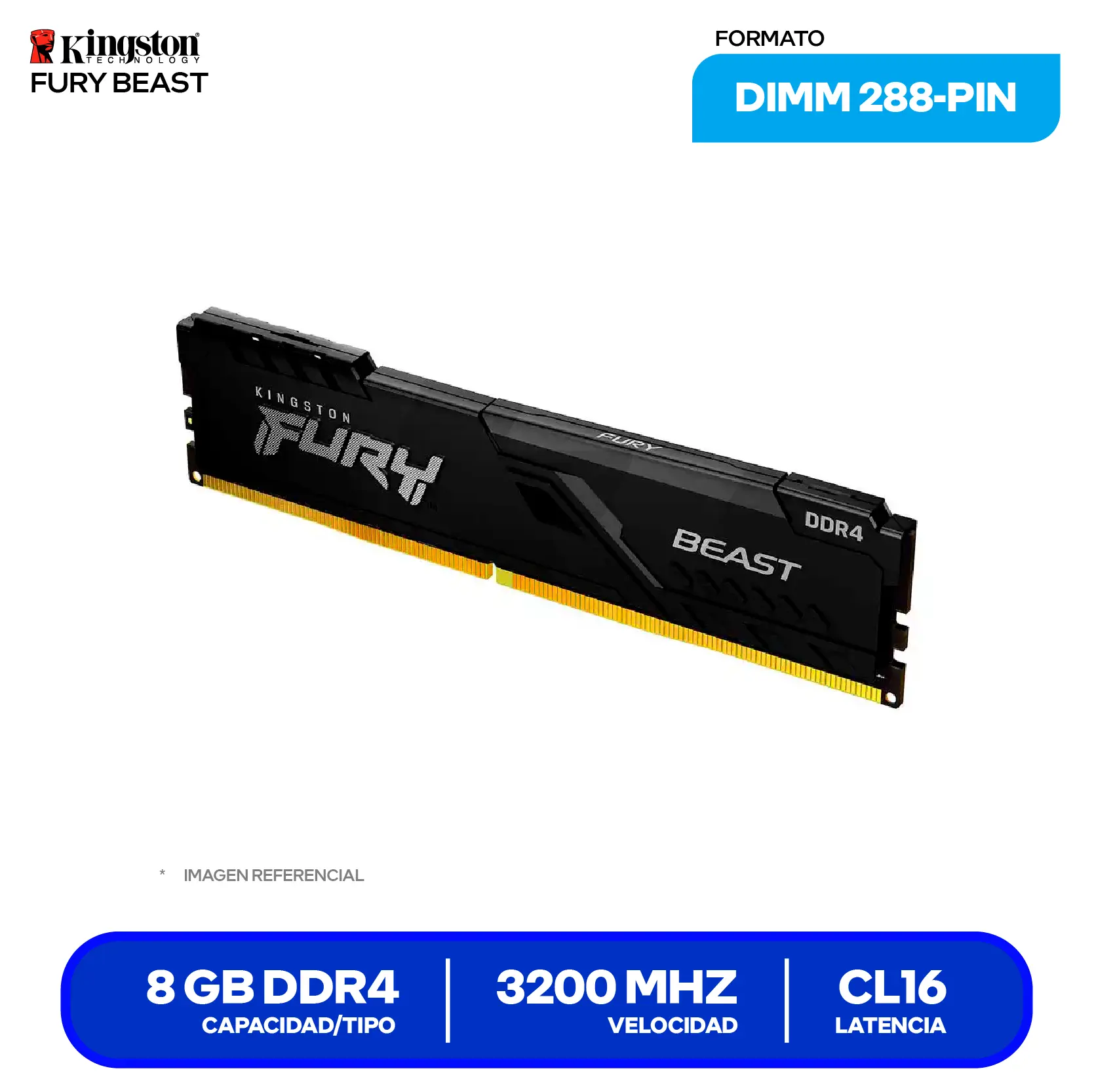 Memoria DIMM Kingston Fury Beast (KF432C16BB/8) 8GB, DDR4, 3200 MHz