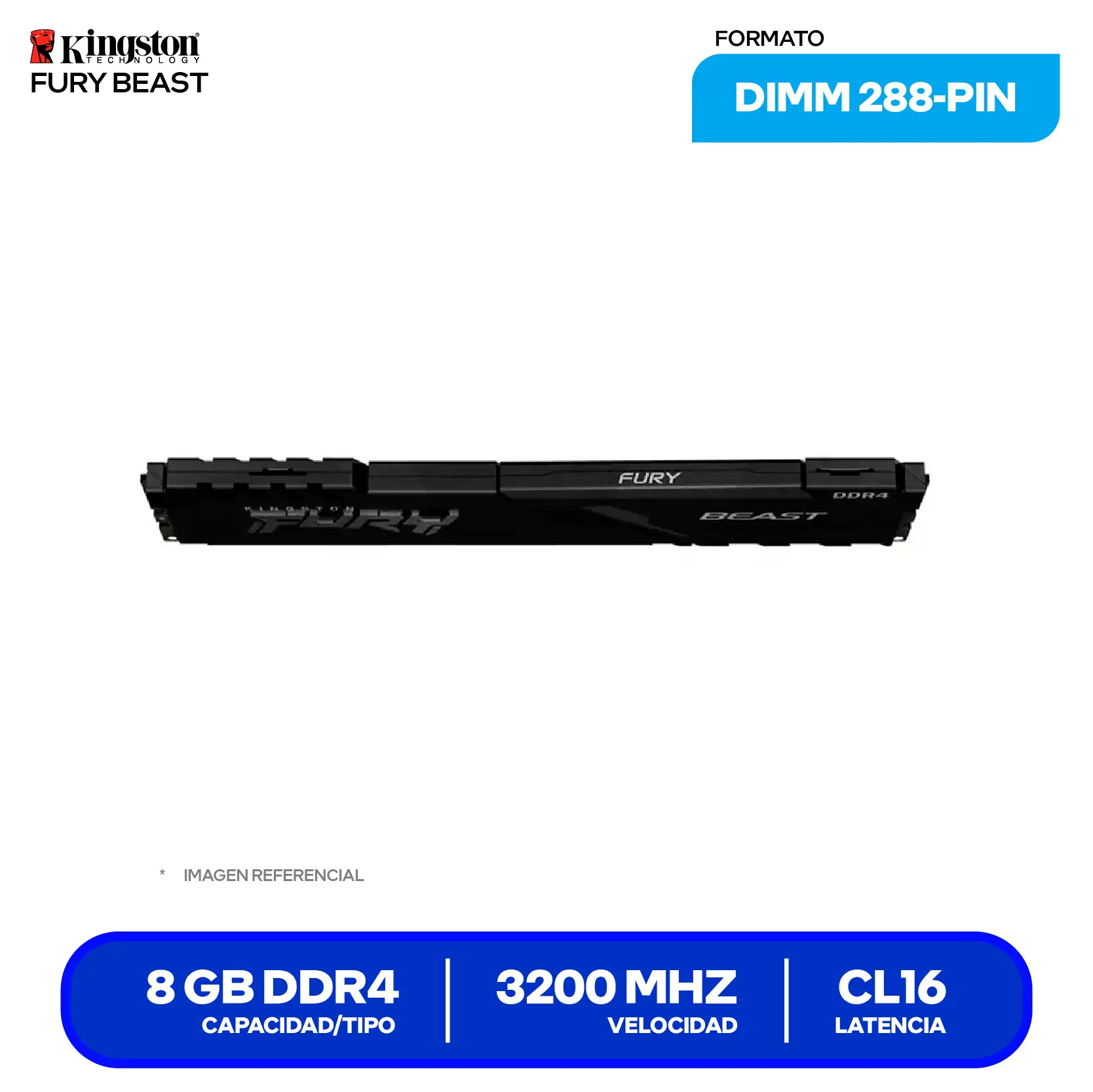 Memoria DIMM Kingston Fury Beast (KF432C16BB/8) 8GB, DDR4, 3200 MHz