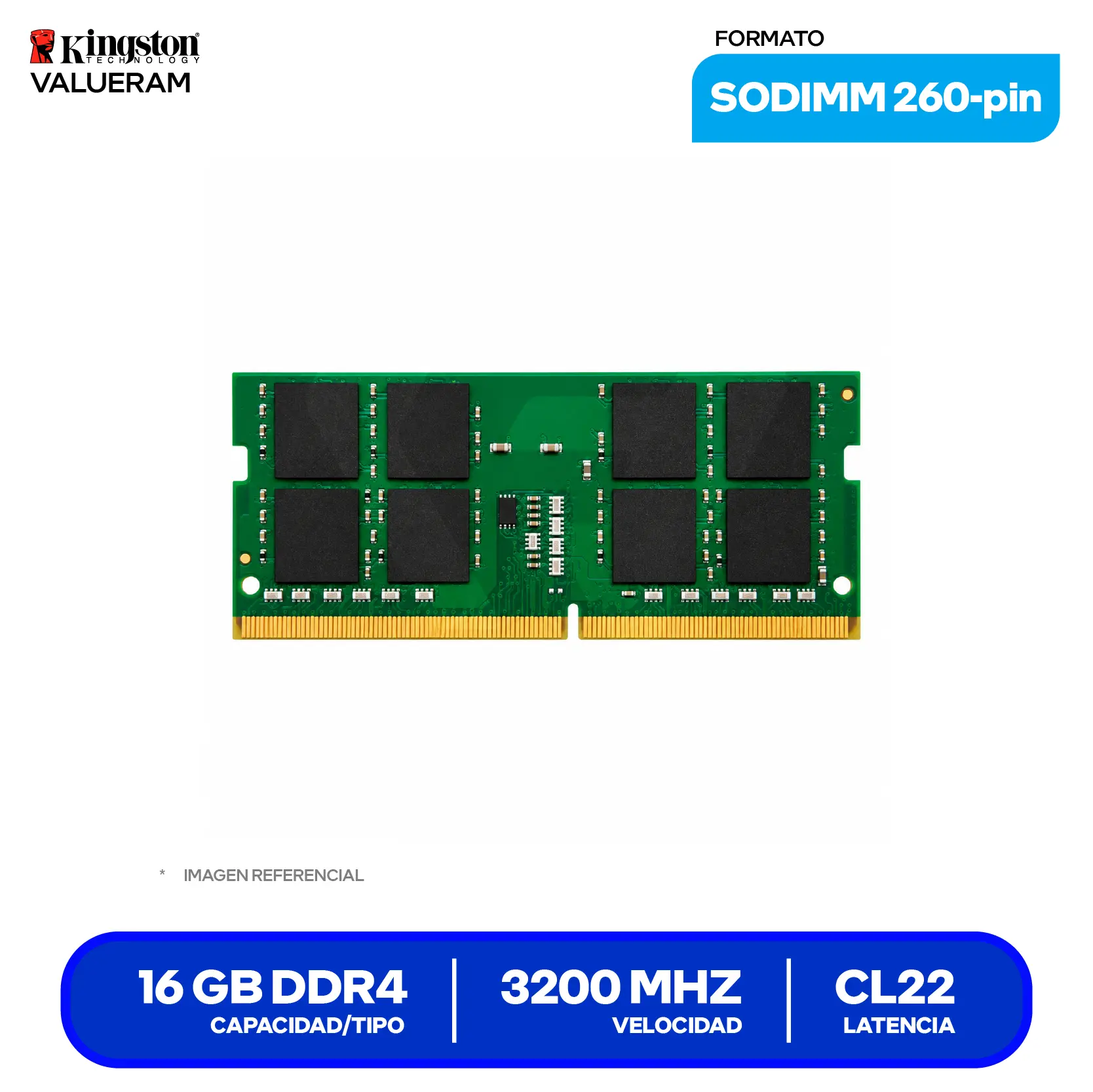 Memoria SO-DIMM Kingston ValueRAM (KVR32S22D8/16WP) 16GB, DDR4, 3200 MHz