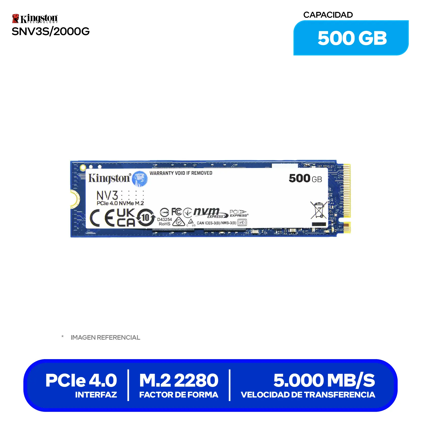 SSD Kingston NV3 500GB (SNV3S/500G) M.2 2280, PCIe 4.0