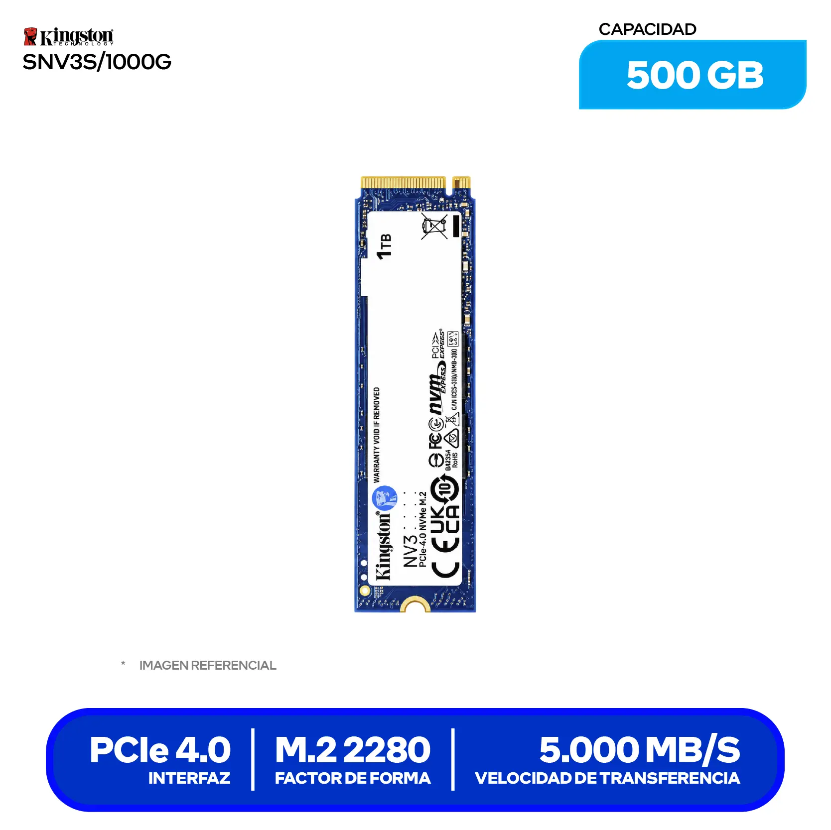 SSD KINGSTON NV3 1TB (SNV3S/1000G) M.2 2280, PCIe 4.0