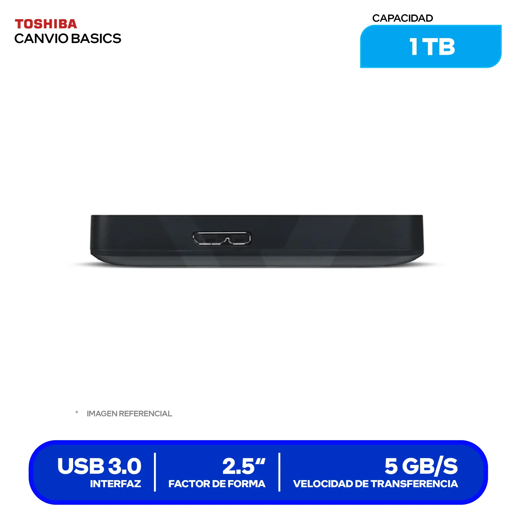 Disco Duro Externo Toshiba Canvio Basics 1TB (HDTB510XK3AA) USB 3.0, 2.5"