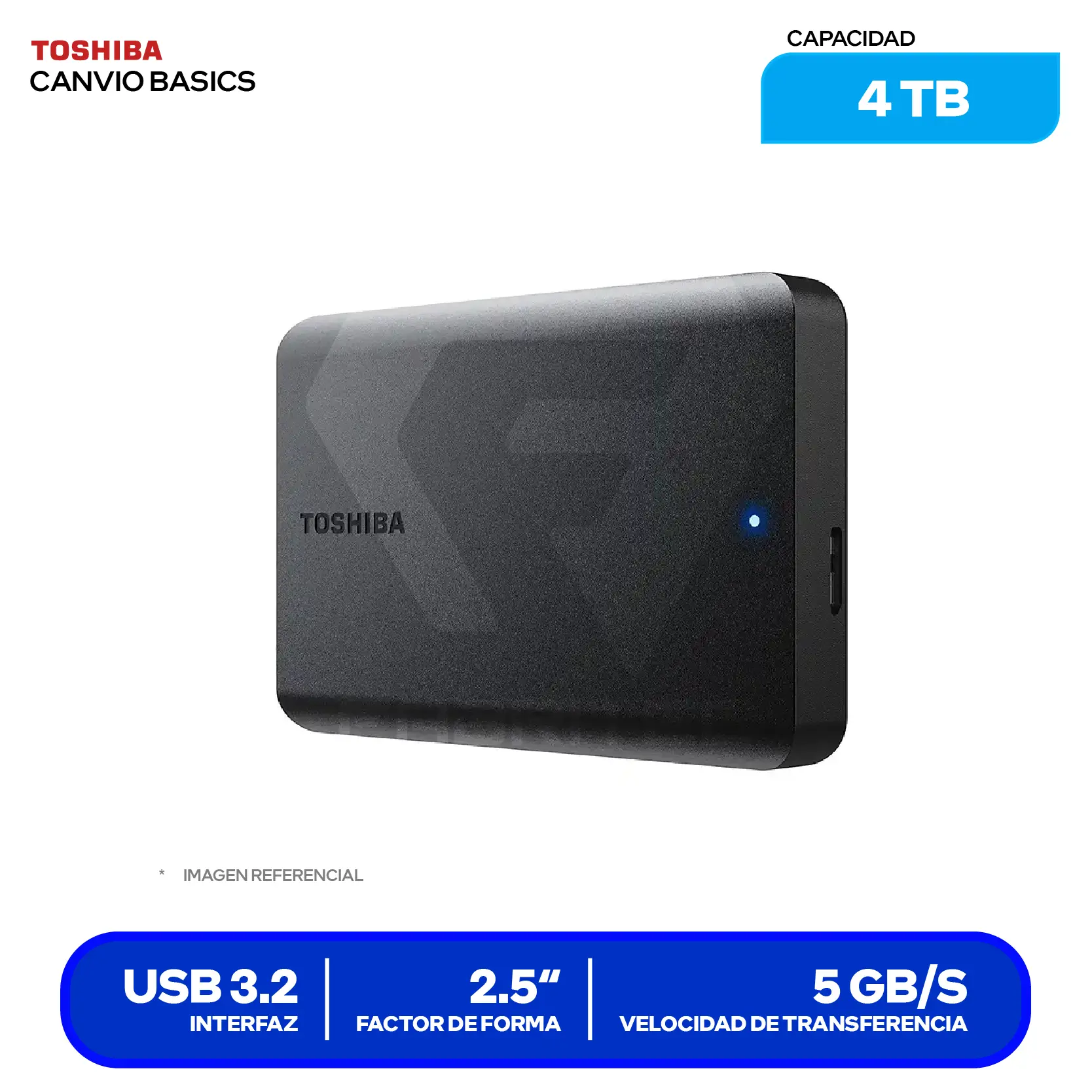 Disco Duro Externo Toshiba Canvio Basics 4TB (HDTB540XK3CA) USB 3.0, 2.5"