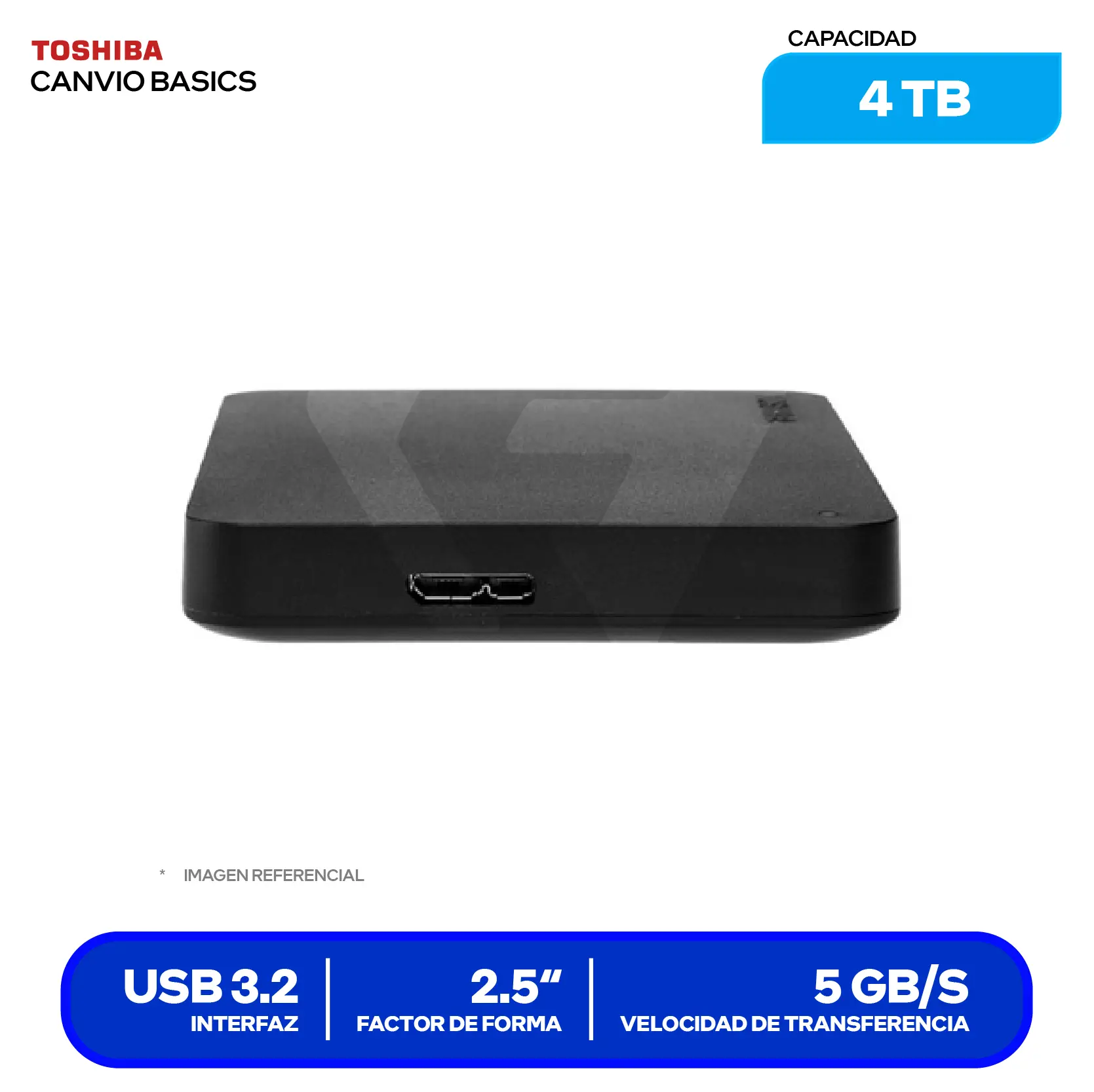 Disco Duro Externo Toshiba Canvio Basics 4TB (HDTB540XK3CA) USB 3.0, 2.5"