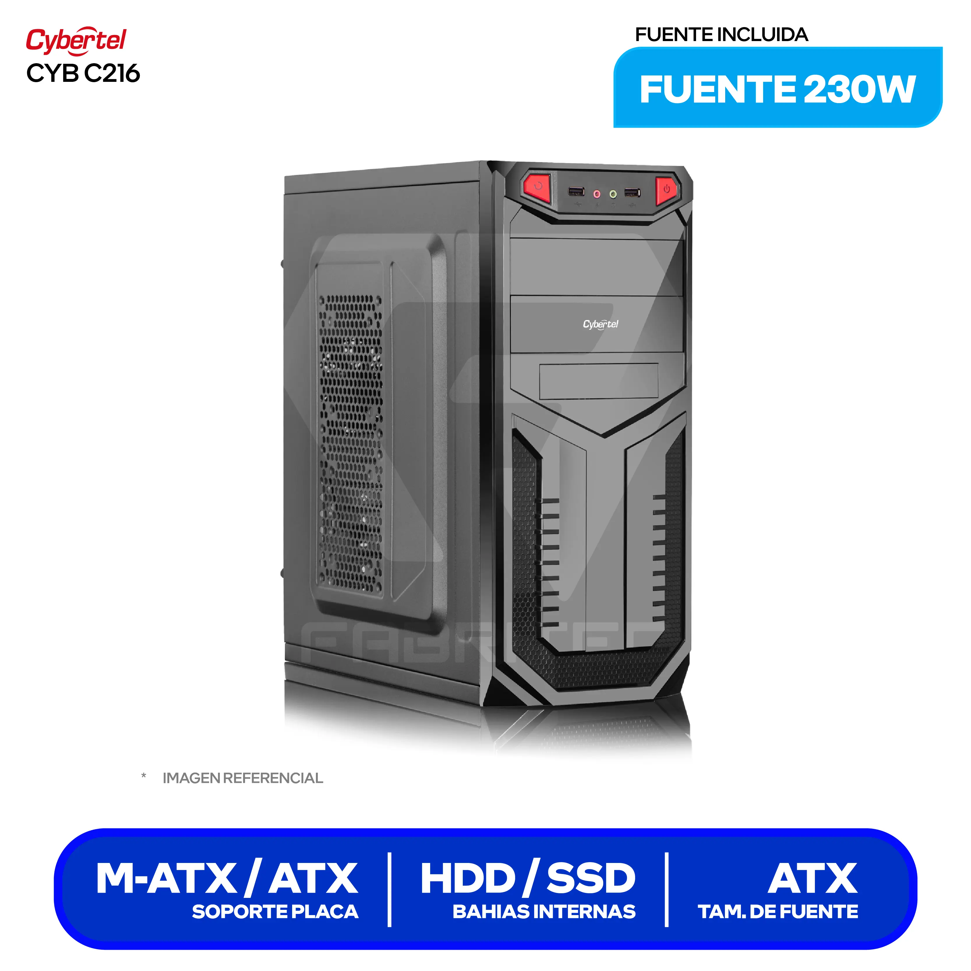 Case Cybertel Mercury CYB C216 Black (CYB C216) Con Fuente 230W, 1 Fan 80mm