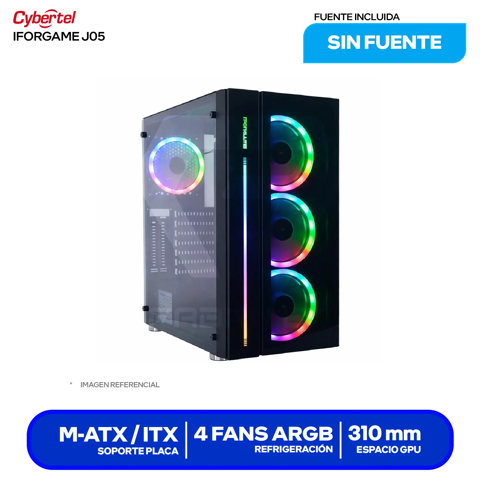 Case Gamer iForgame J05 (IFORGAME J05) Sin fuente, Vidrio templado, 4 fans ARGB