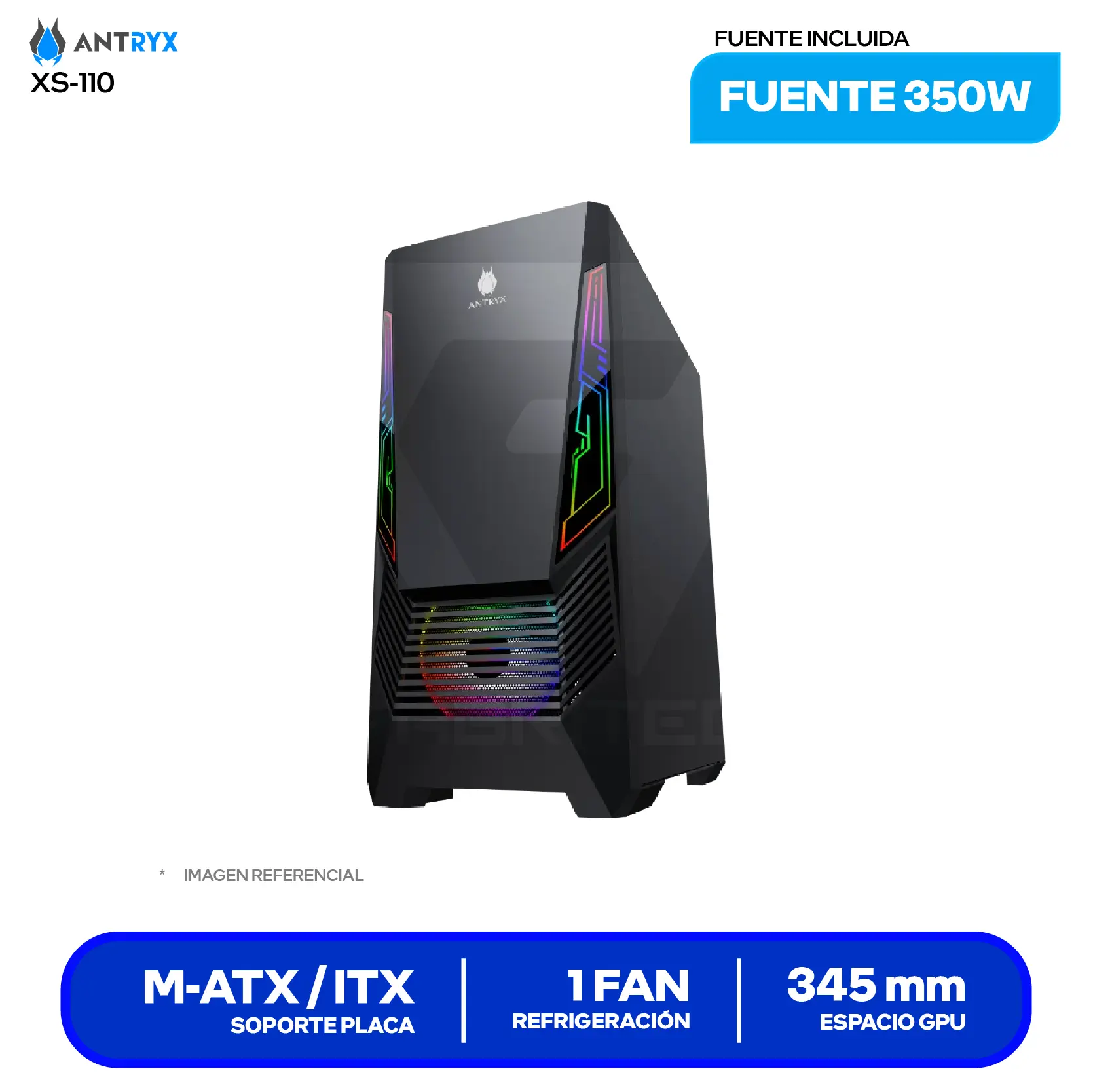 Case Gamer Antryx Xtreme NC-257 (AC-XNC257K-500CP) Con fuente de 500W, Vidrio templado, 1 fan ARGB