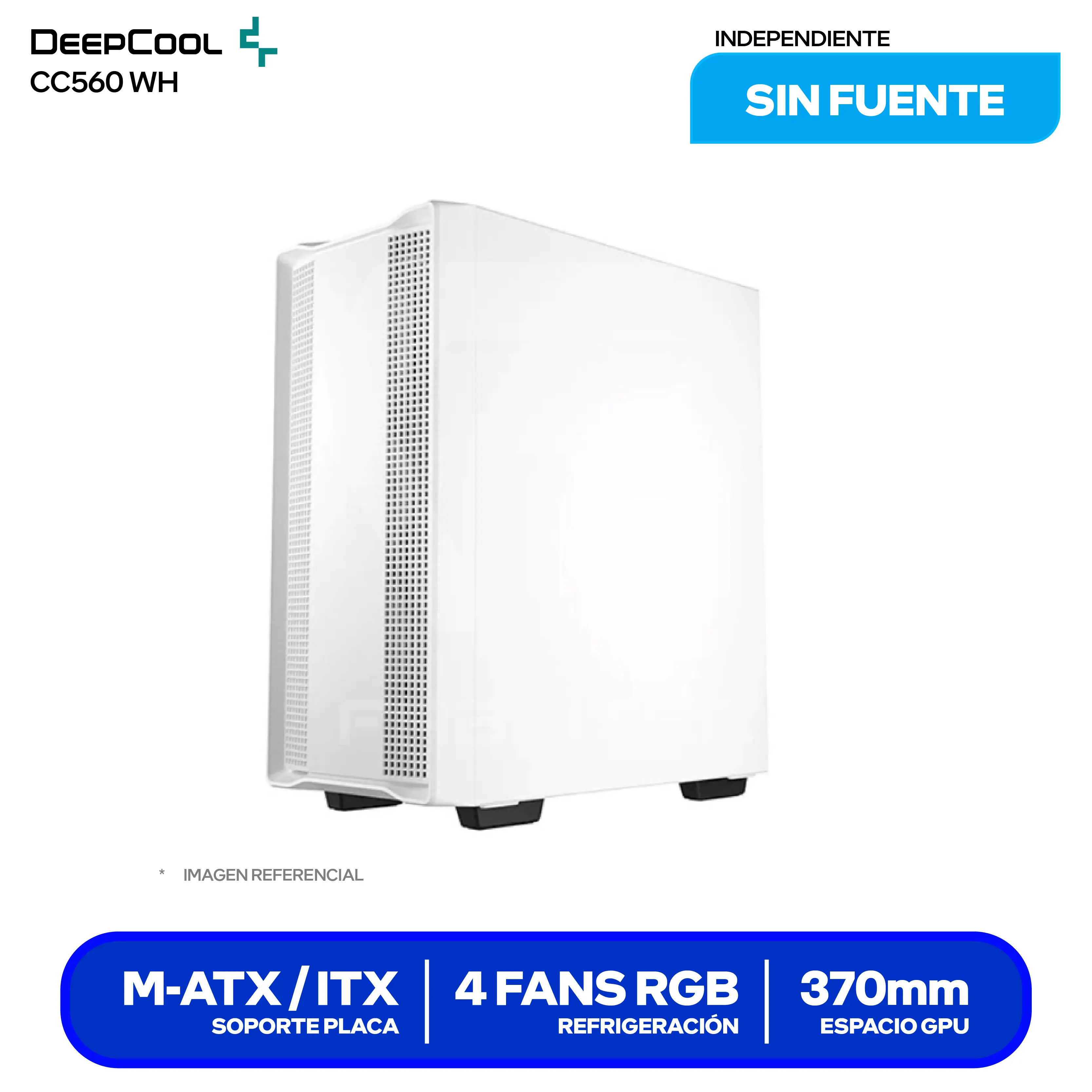 Case Gamer DeepCool CC560 White (R-CC560-WHGAA4-G-1) Sin Fuente, Vidrio Templado, 4 Fans LED