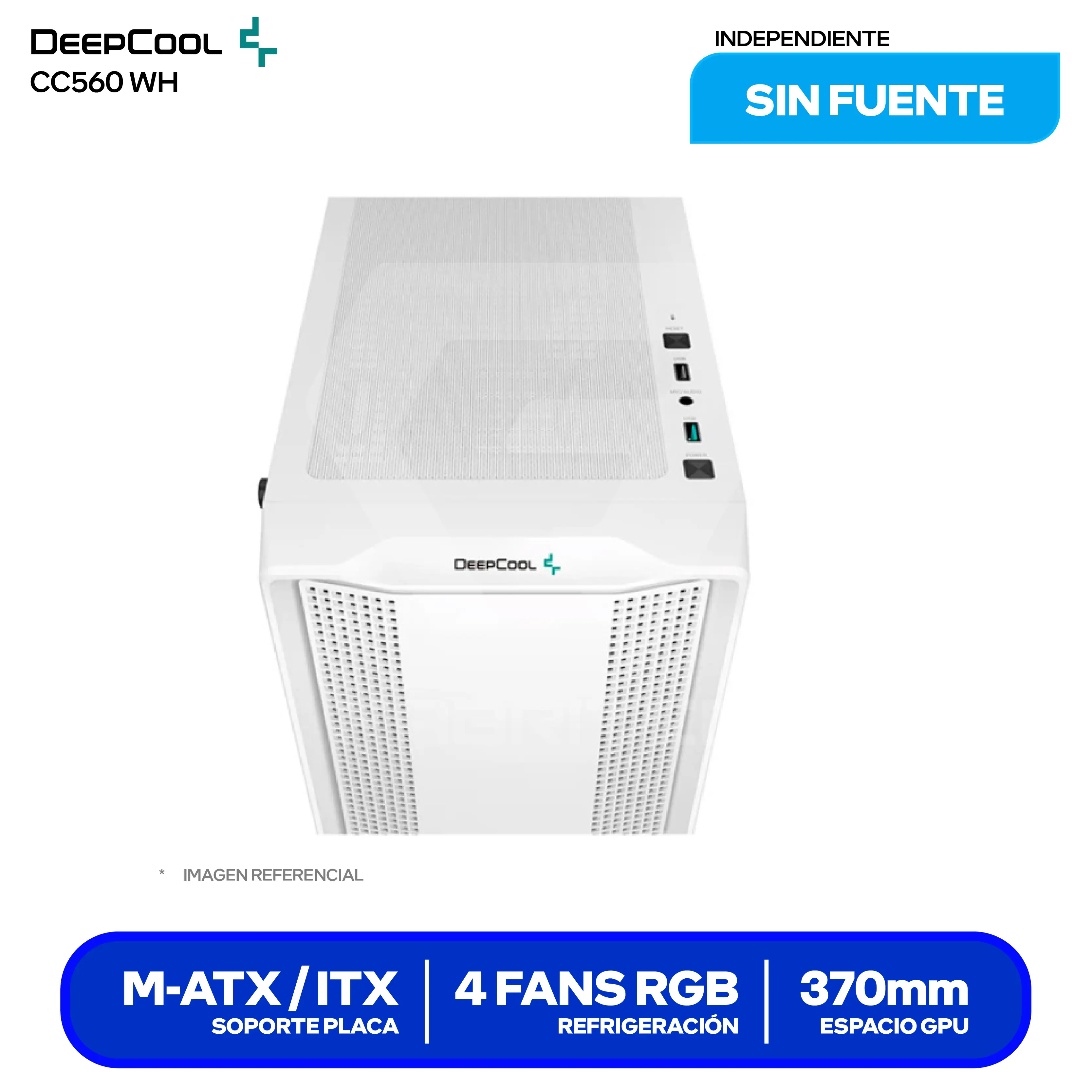 Case Gamer DeepCool CC560 White (R-CC560-WHGAA4-G-1) Sin Fuente, Vidrio Templado, 4 Fans LED