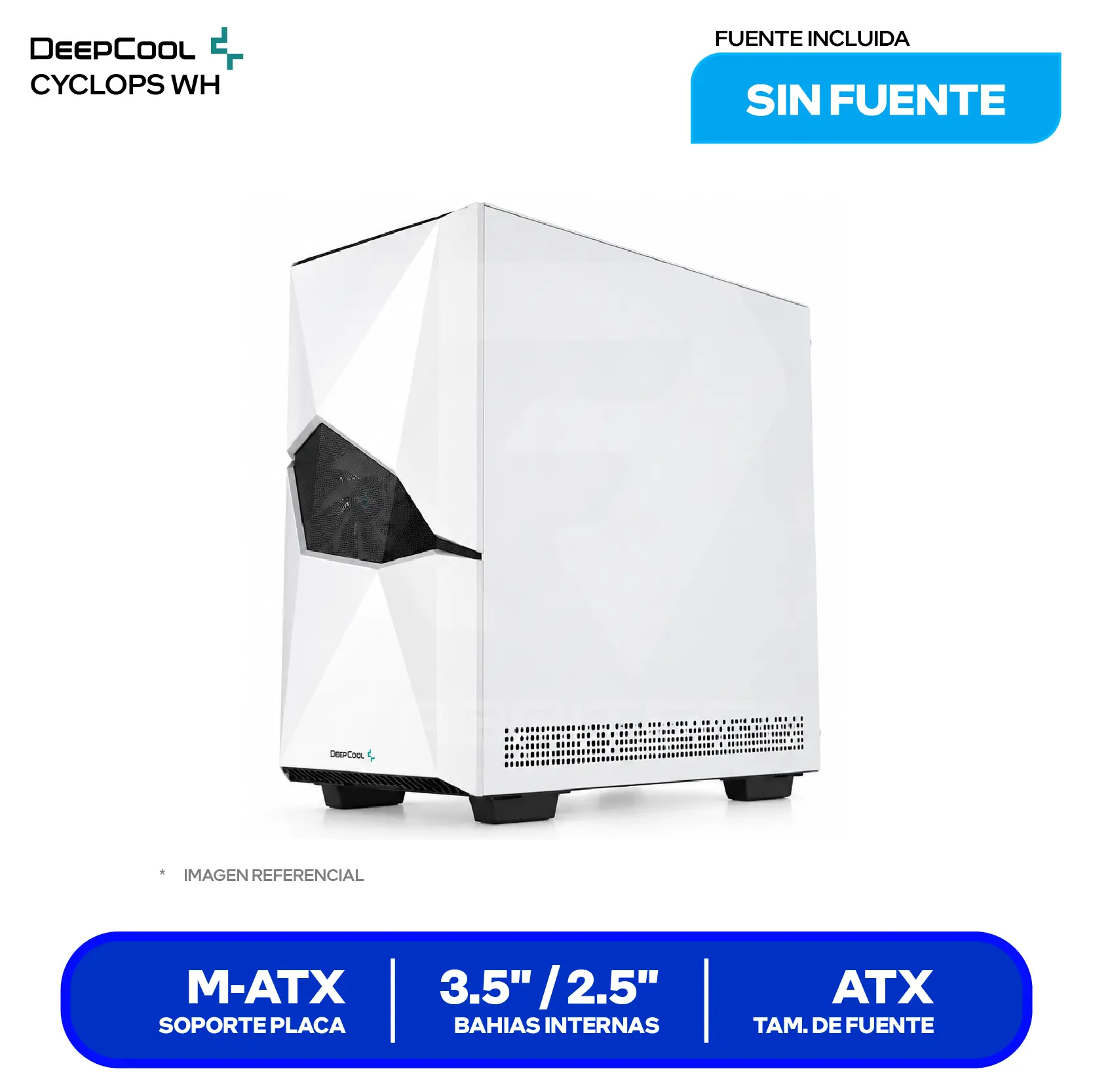 Case Gamer DeepCool Cyclops WH (R-WHAEE1-C-1) Sin fuente, Vidrio templado, 1 fan ARGB