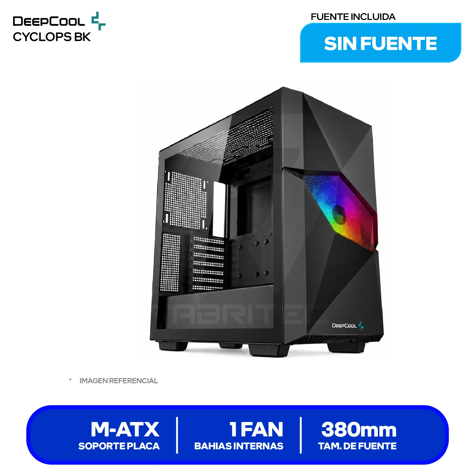 Case Gamer DeepCool Cyclops (R-BKAAE1-C-1) Sin fuente, Vidrio templado, Mesh Frontal, 1 fan ARGB
