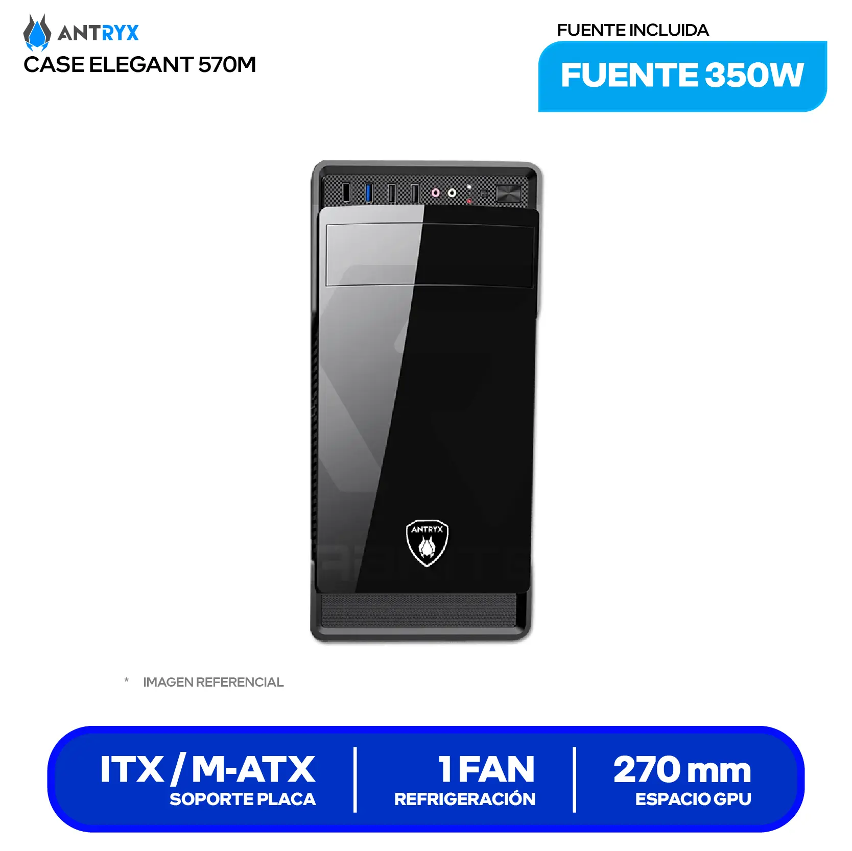 Case Antryx Elegant 530M (AC-E530M-350CP) Con fuente de 350W, 1 fan